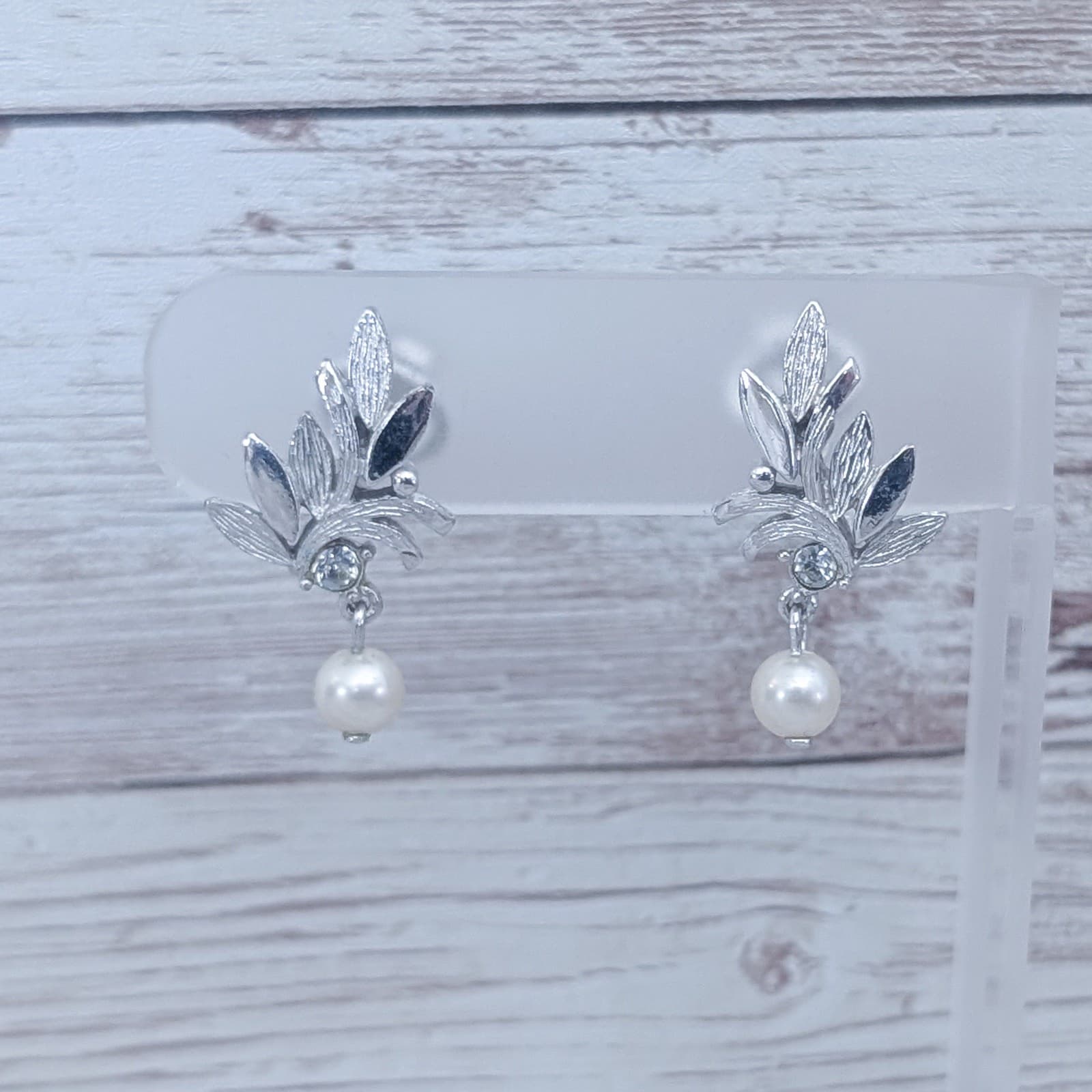 Vintage Avon Clip On Earrings Silver Tone with Faux Pearl Dangle