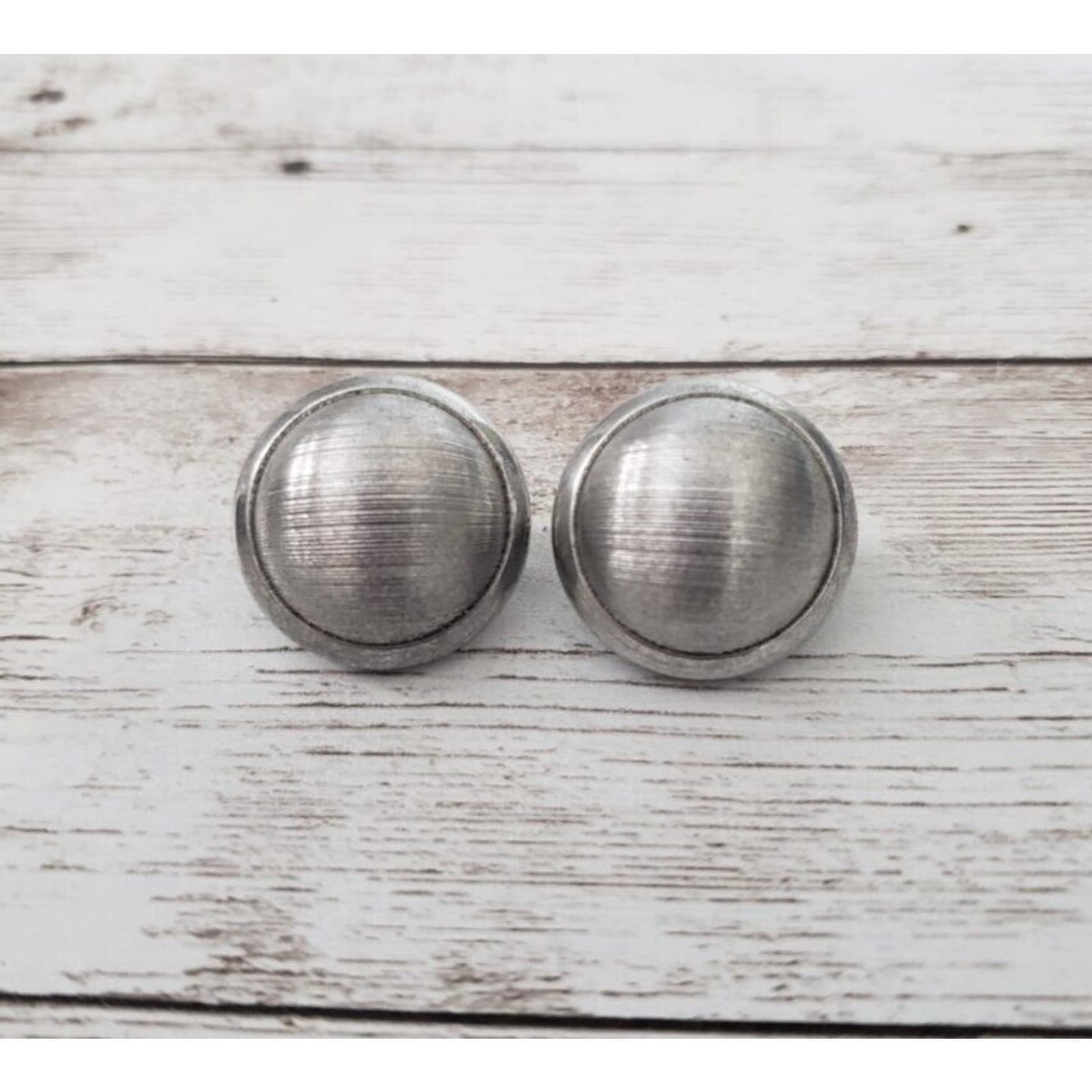 Vintage Clip On Earrings 7/8" Silver Tone Circle with Halo