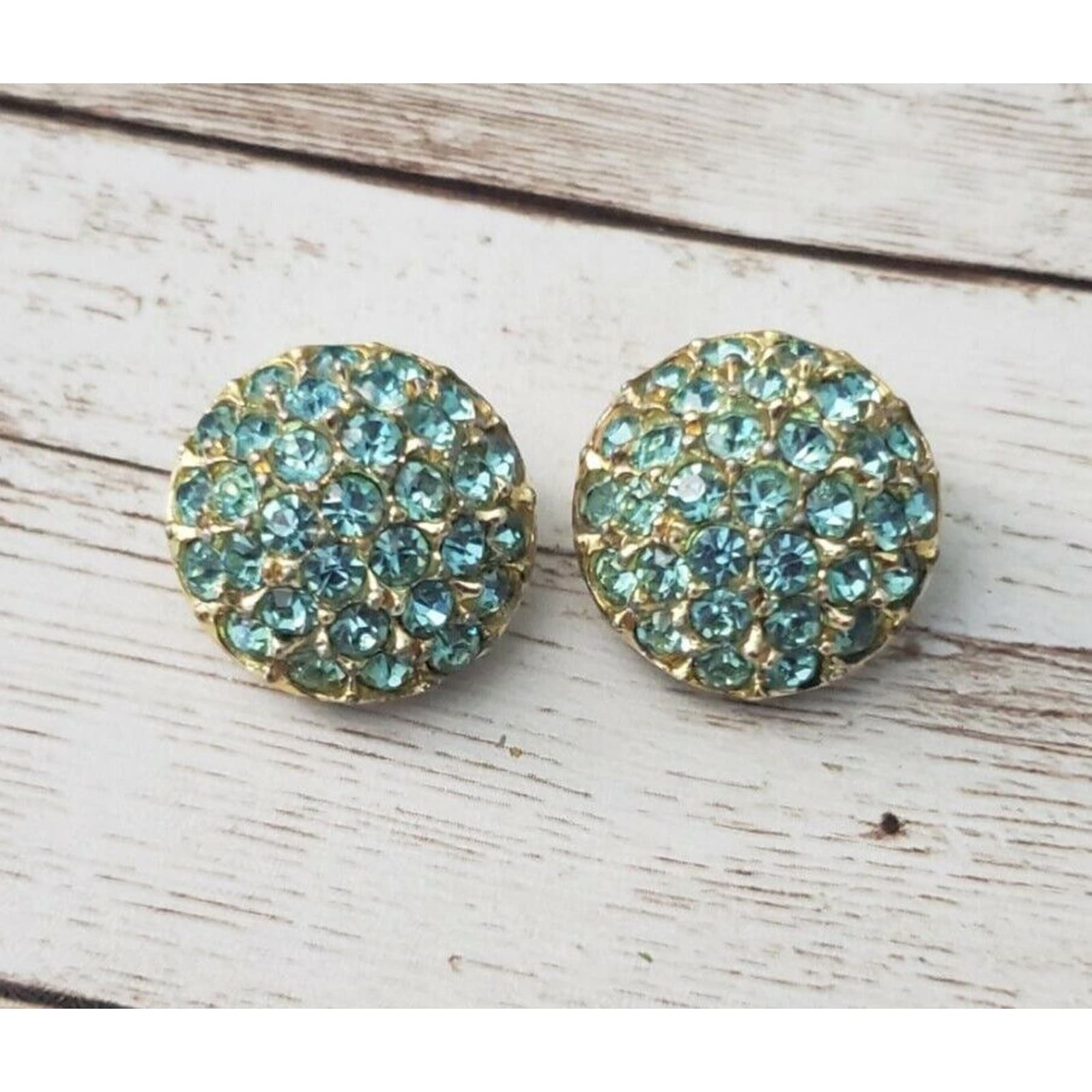 Vintage Coro Clip On Earrings Blue Gems Circle