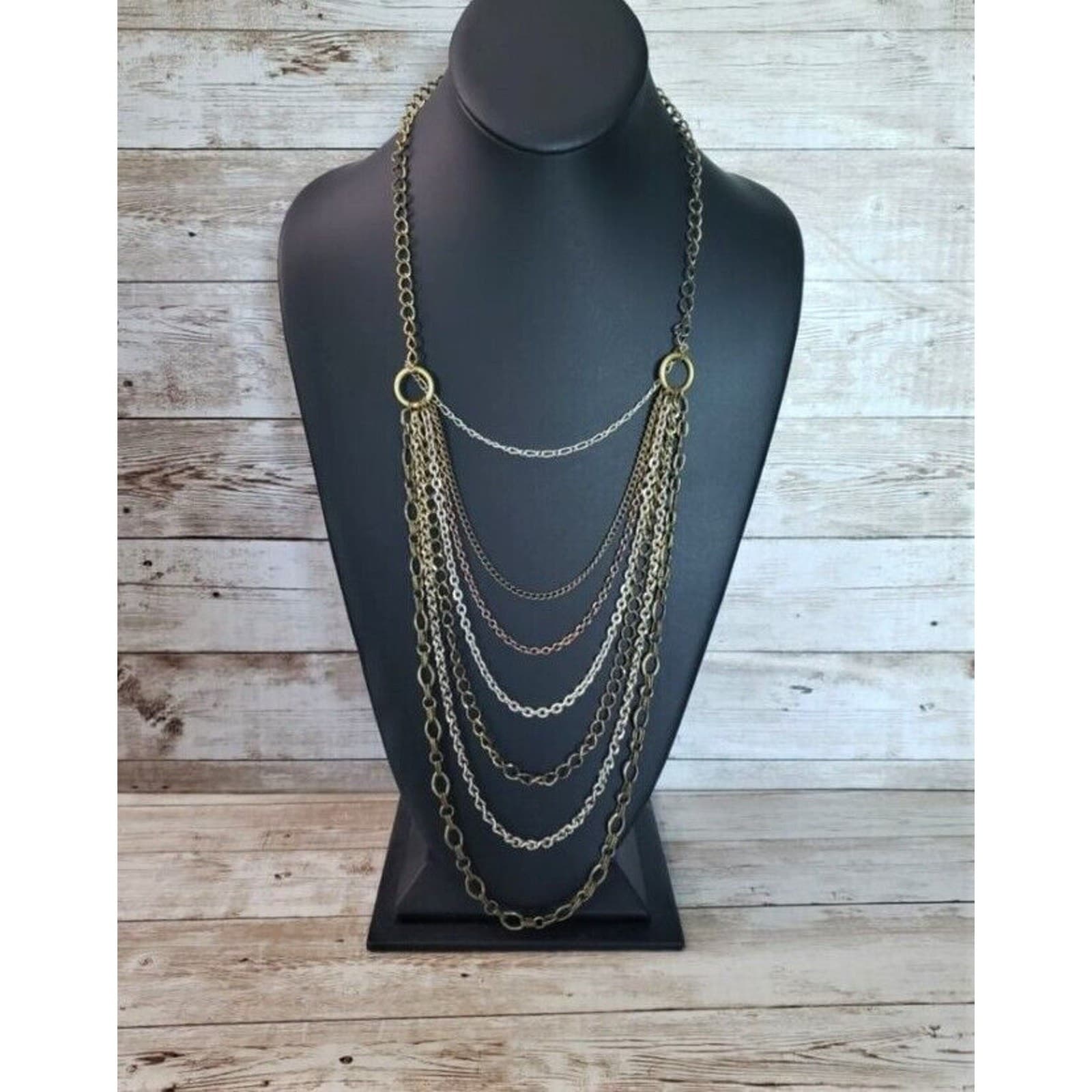 Vintage Statement Necklace - Multi Tone Chain Layered Necklace