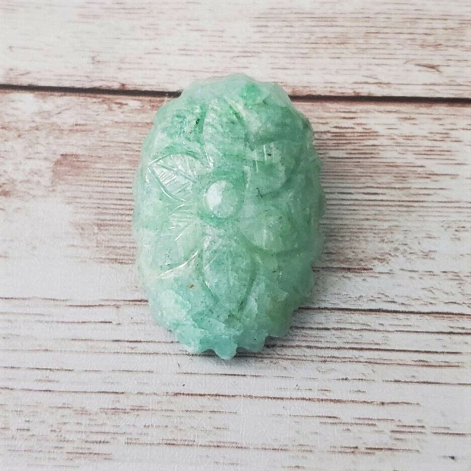 Vintage Pendant Light Green with Carved Flower (No Chain Included)