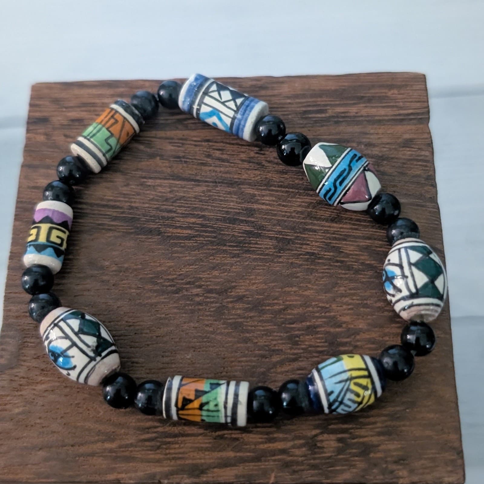 Vintage Stretch Bracelet with Painted? Beads