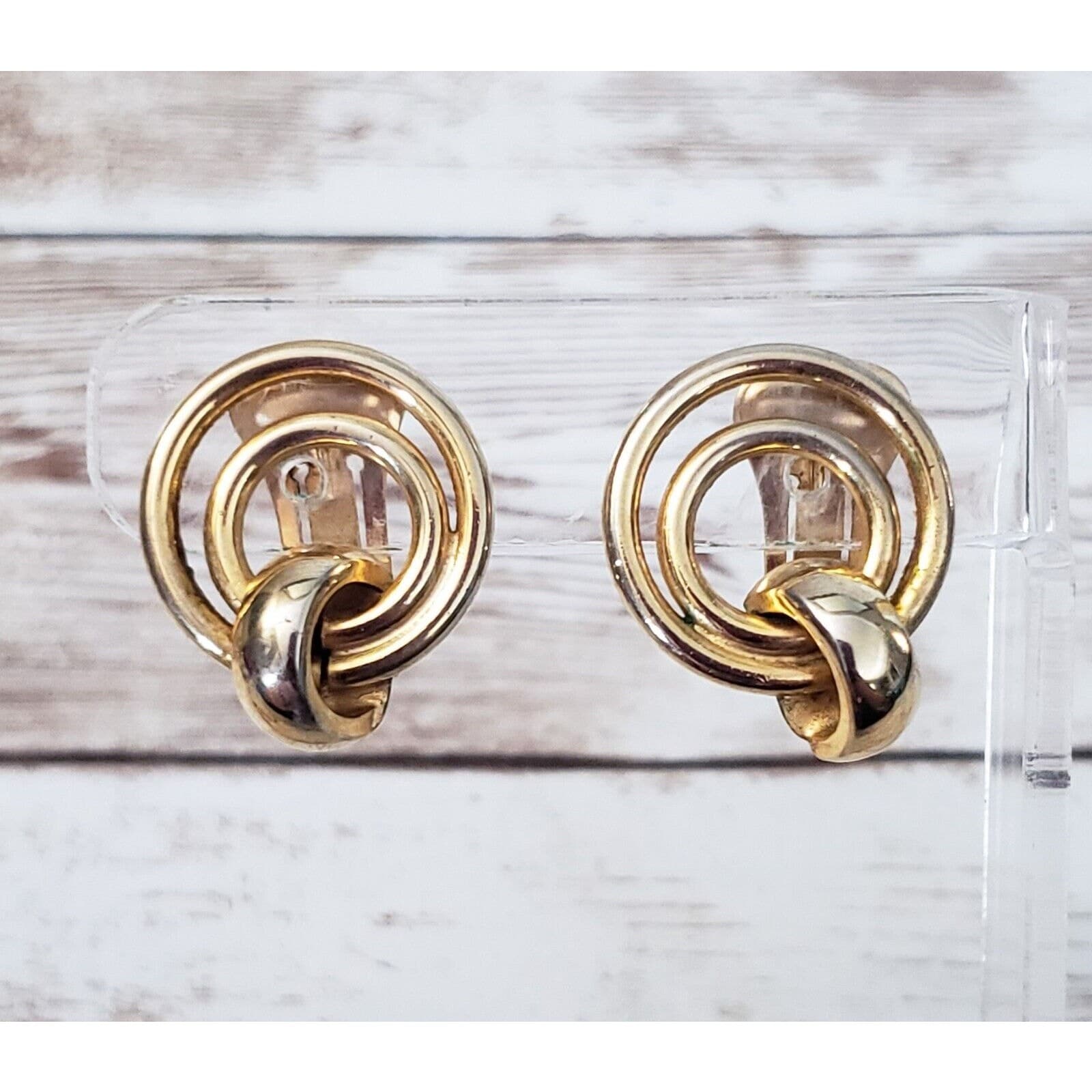 Vintage Clip On Earrings - Gold Tone Multi Circle Design 1"