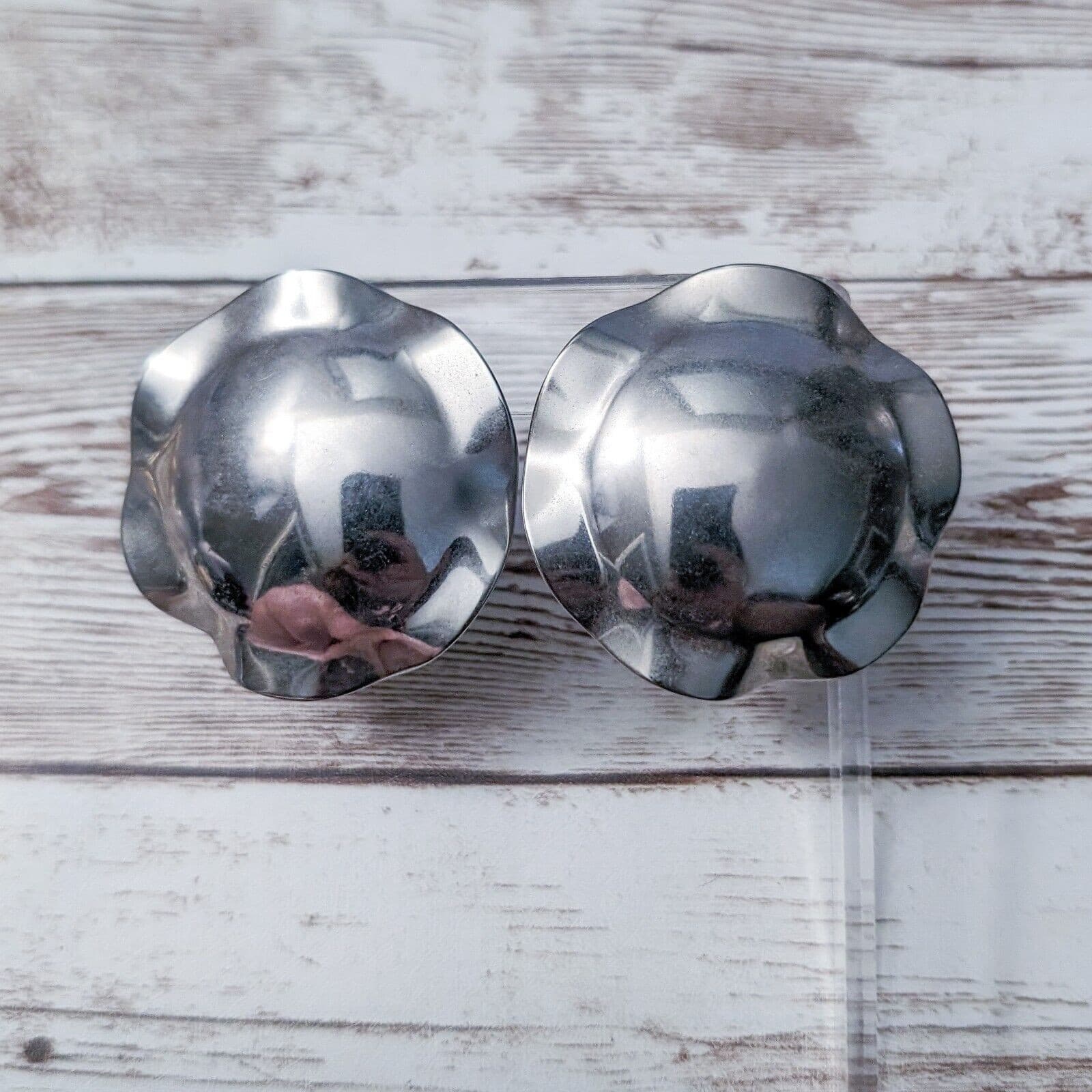 Vintage Clip On Earrings Extra Large Silver Tone Wavy Design Statement Earrings