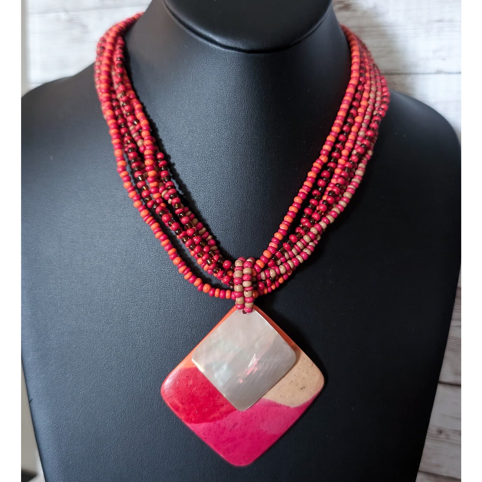 Vintage Statement Necklace Red Tones with Large Pendant