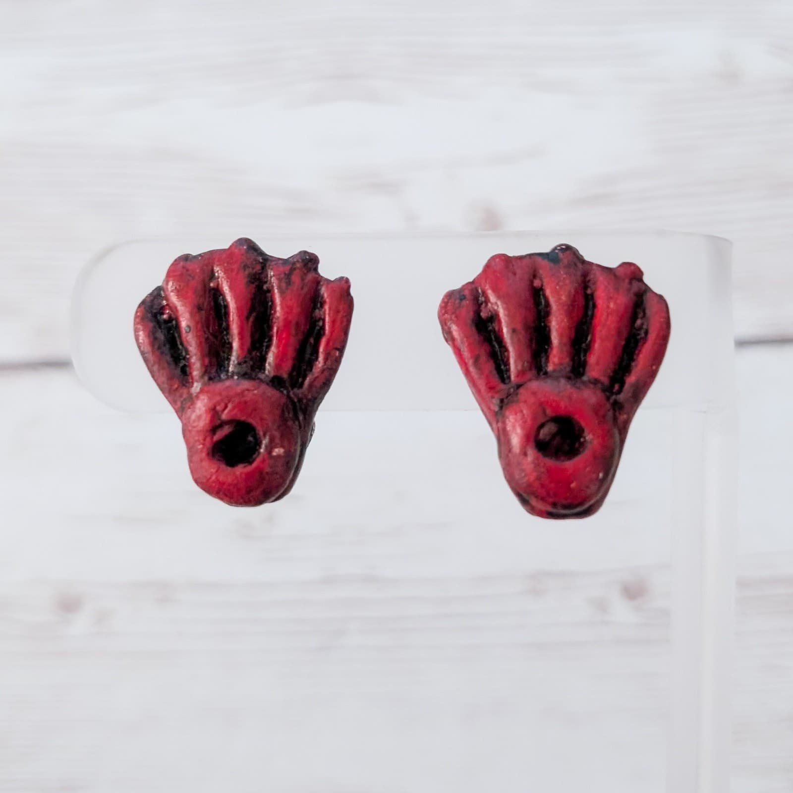 Vintage Screw On Earrings - Unusual Deep Red Fan Like - 7/8" - Retro