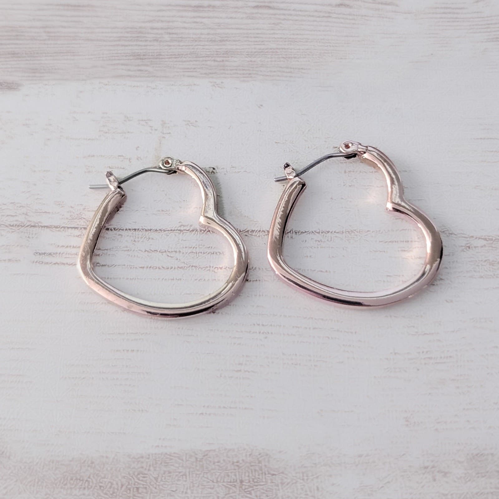 Tilted Heart Earrings Rose Gold Tone 1" - Valentines Love Theme