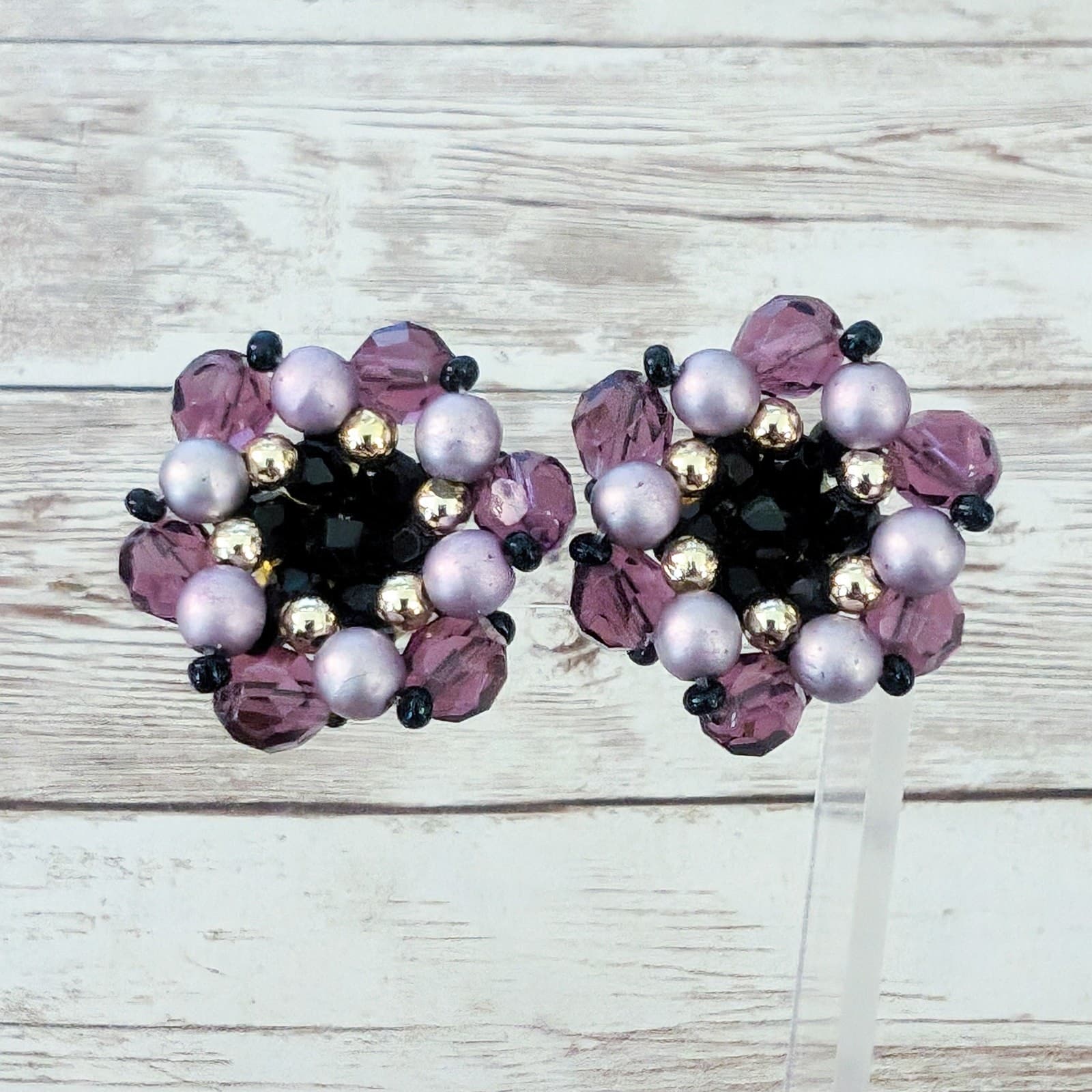 Vintage Clip On Earrings Stunning Large Purple Tones Statement