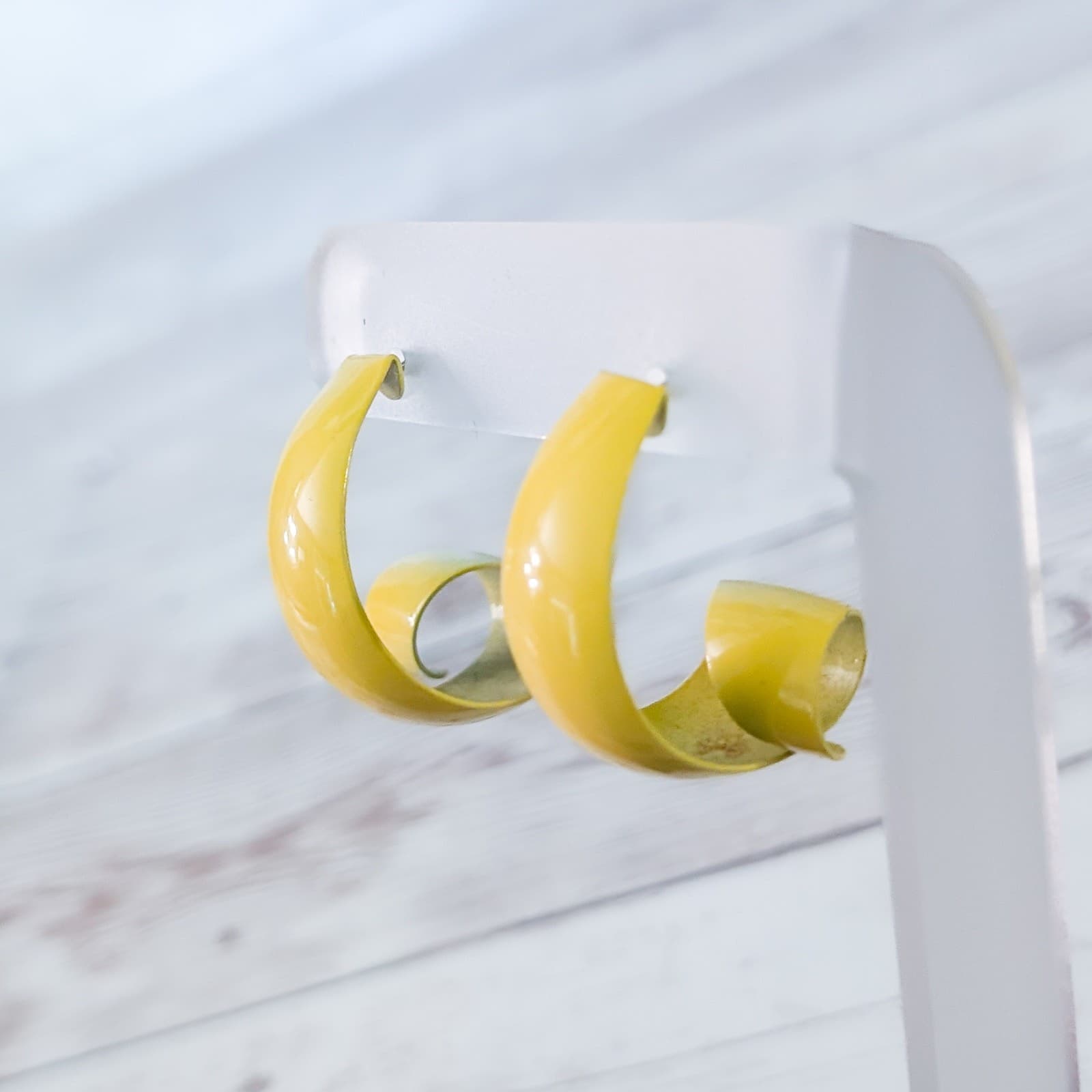 Vintage Stud Earrings Large Retro Yellow Spiral Statement 1.25" Unusual