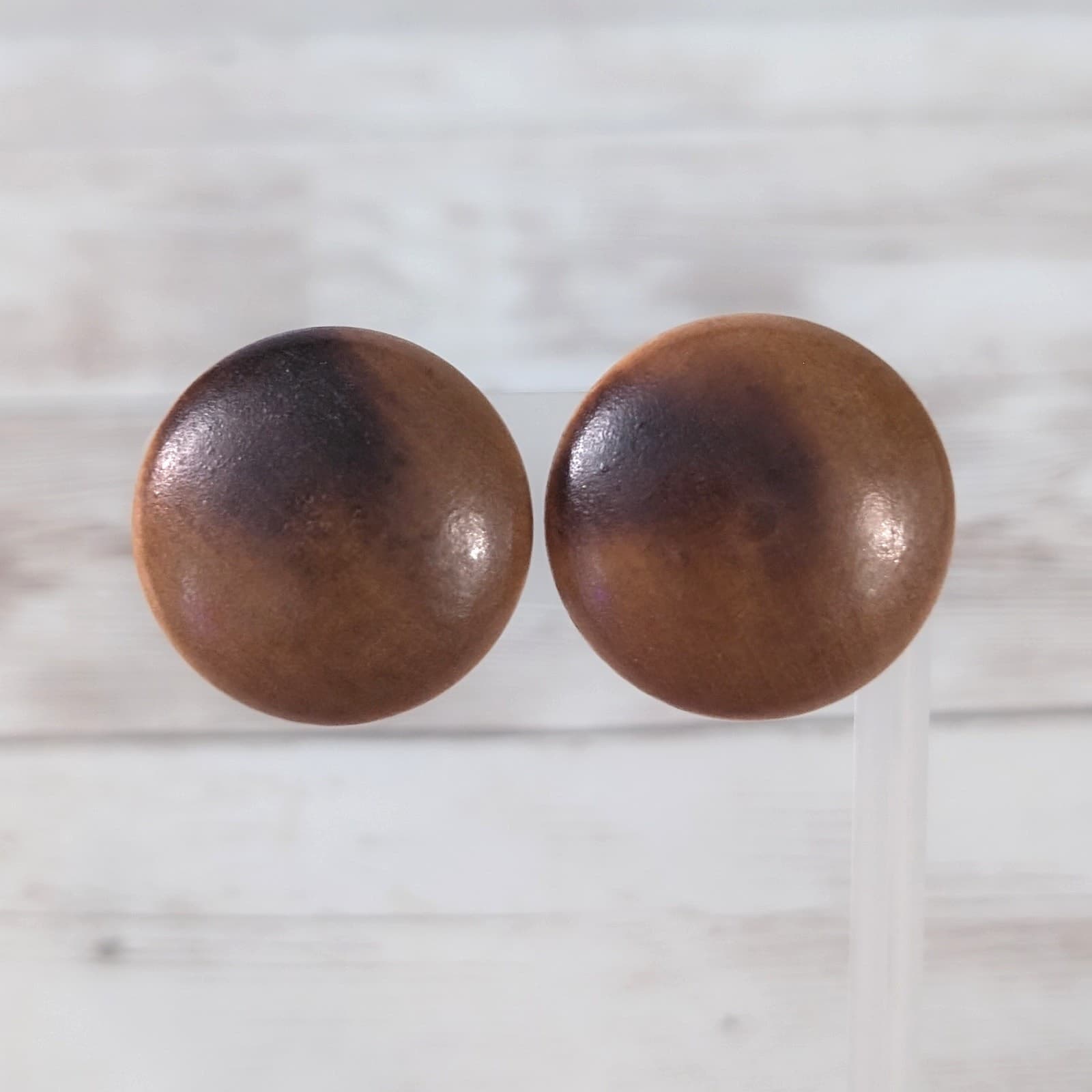 Vintage Clip On Earrings 1 & 1/8" Shades of Brown Large Chunky Statement