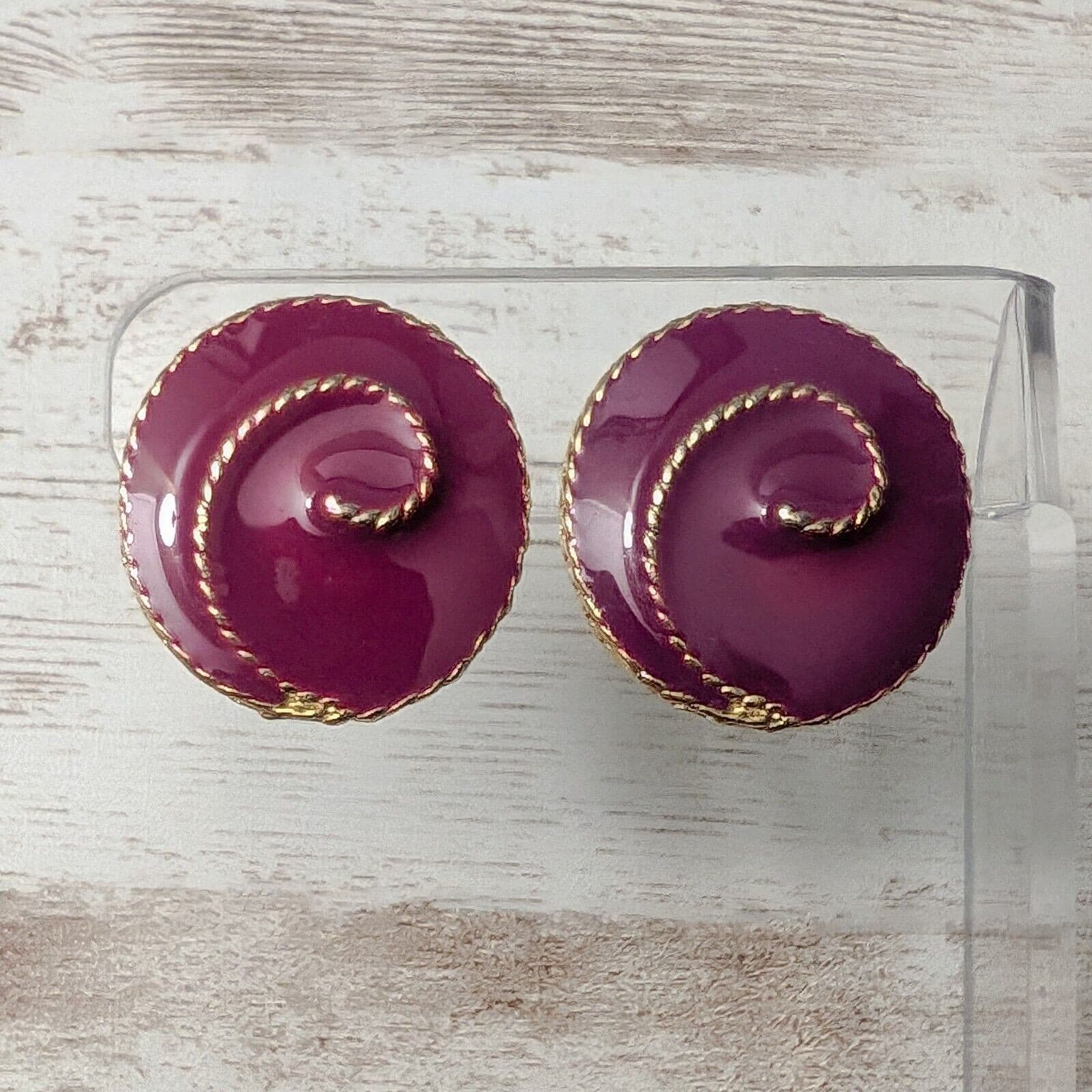 Vintage Clip On Earrings - Dark Fuchsia and Gold Tone