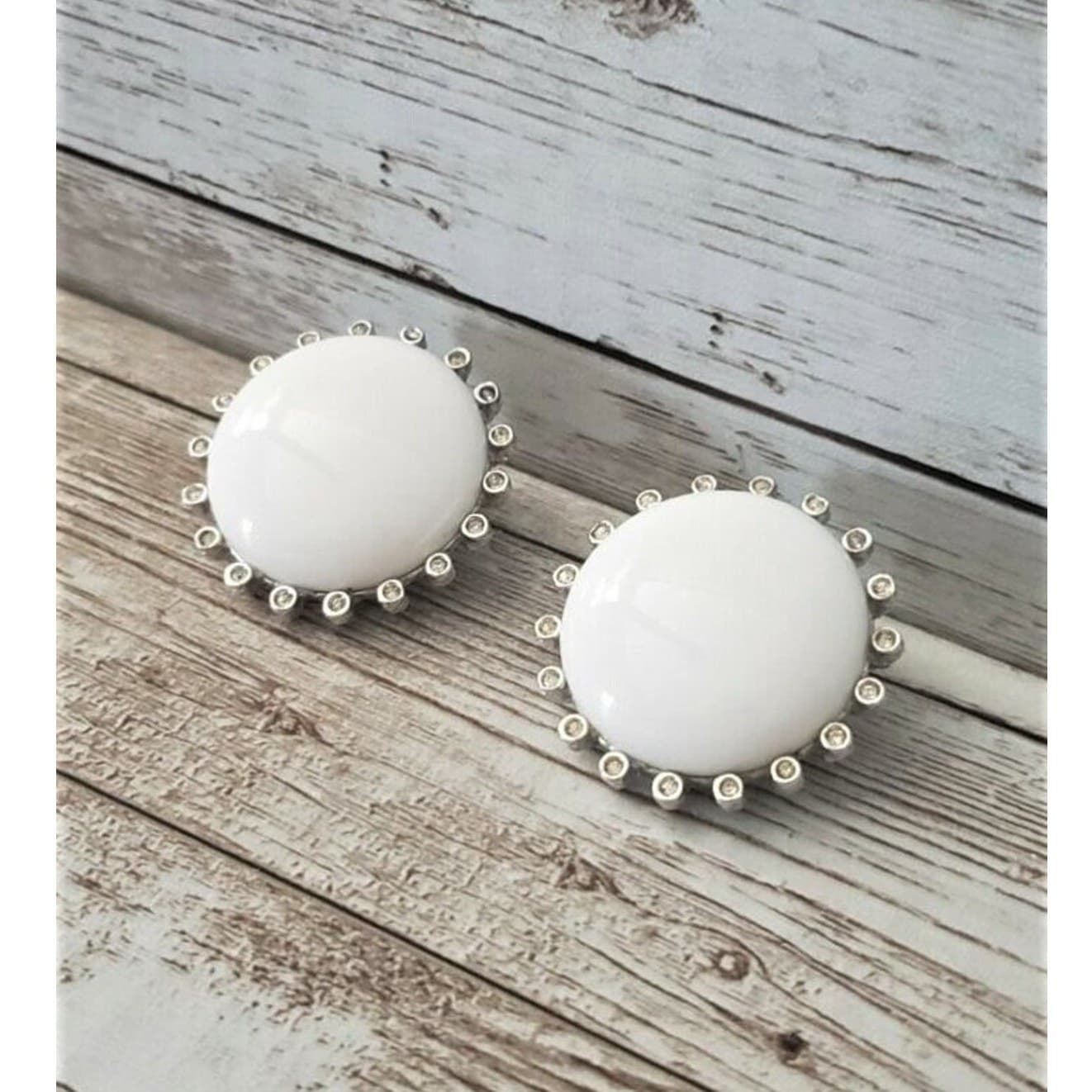 Vintage Marvella Clip On Earrings - White Circle With Halo
