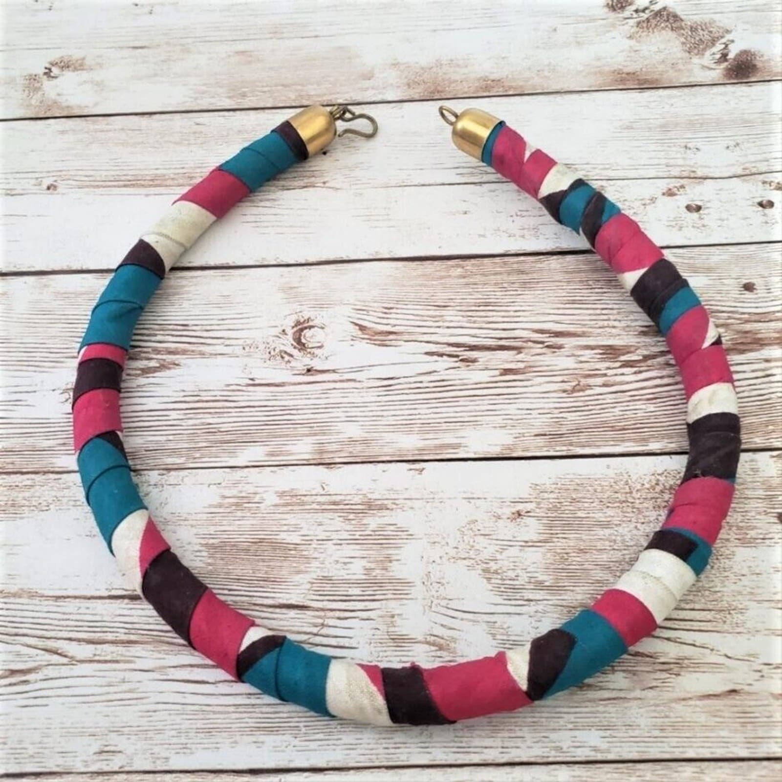 Vintage Necklace Pink, Blue & Off White