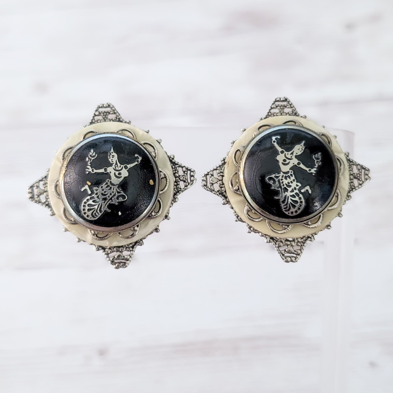 Vintage Screw On Earrings - Stunning Large Ornate Dancer Earrings Statement