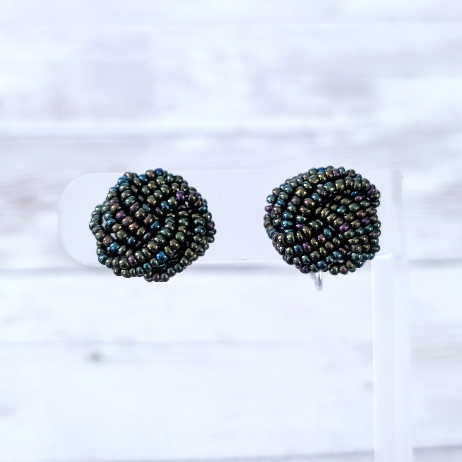 Vintage Clip On Earrings Dark Multi Tone Wrap Style 0.75"