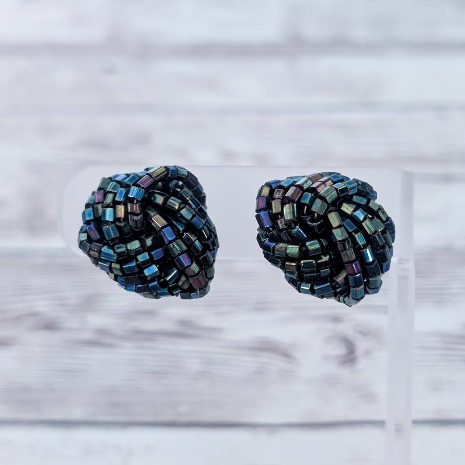 Vintage Clip On Earrings Dark Multi Color Wrap Statement 7/8"