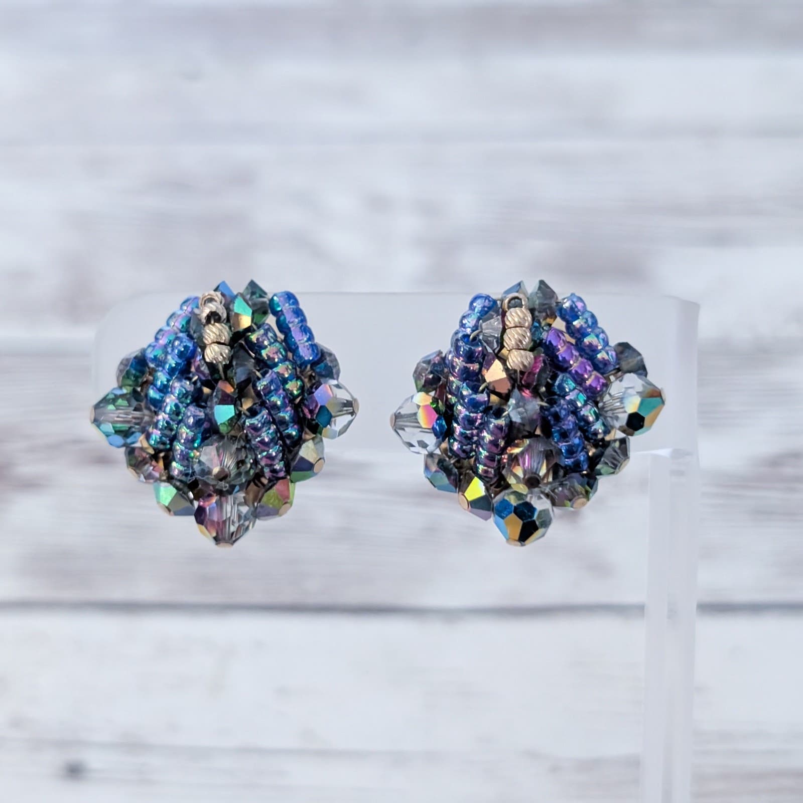 Vintage Clip On Earrings Stunning Multi Color Statement Earrings