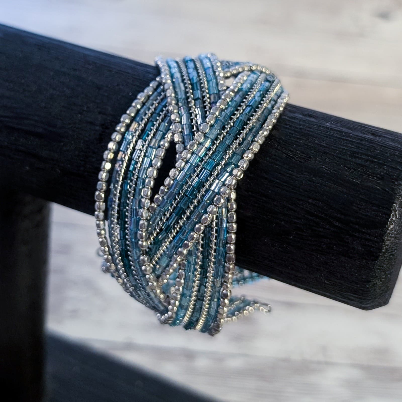 Vintage Bracelet Wide Blue & Silver Tones