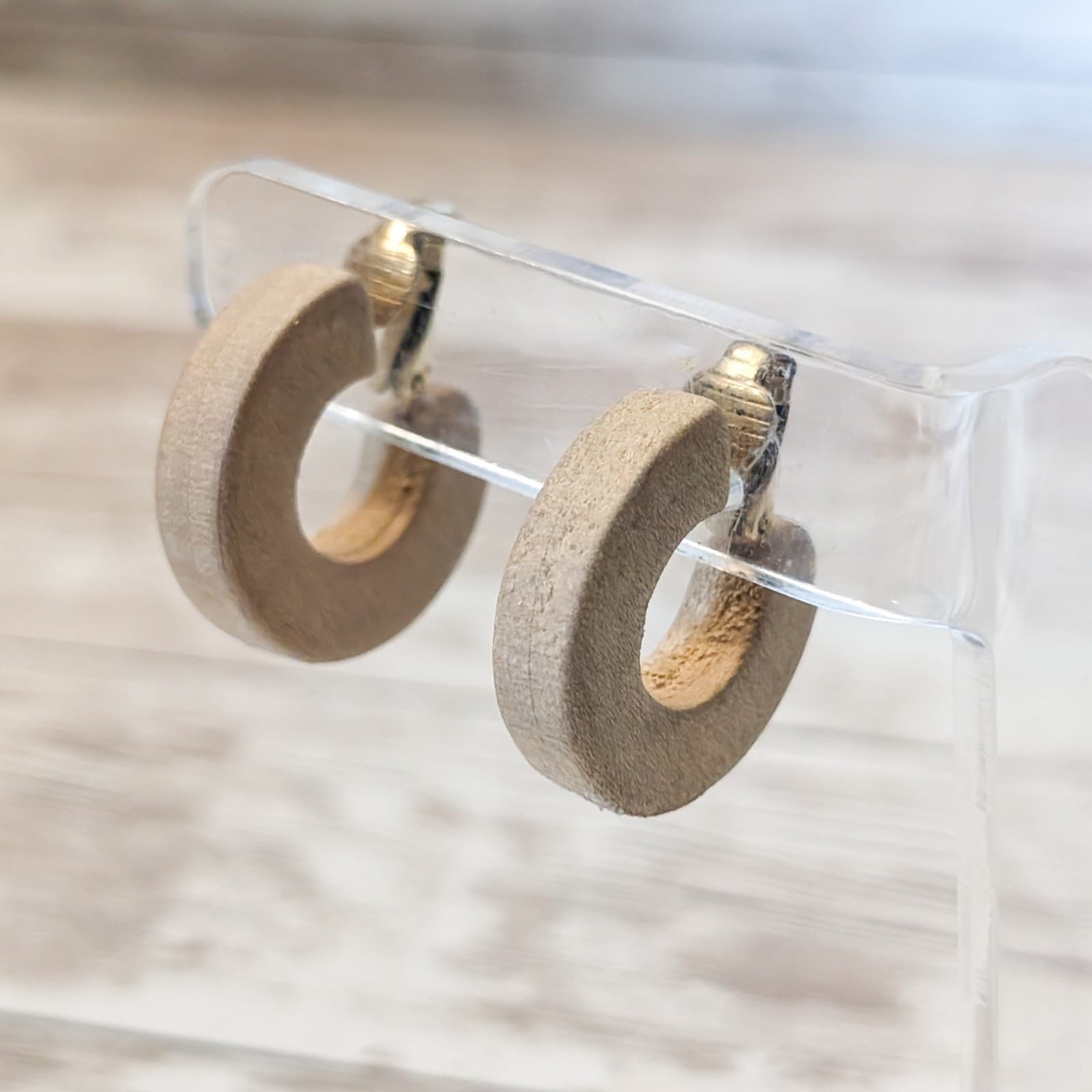 Vintage Clip On Earrings - Tan Hoops Chunky