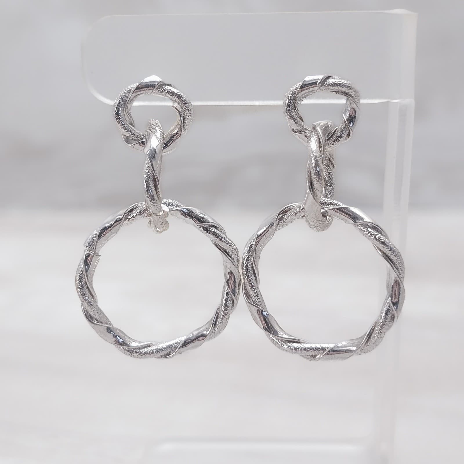 Vintage Stud Earrings Very Large Dangle Stylish Silver Tone Circles Drop