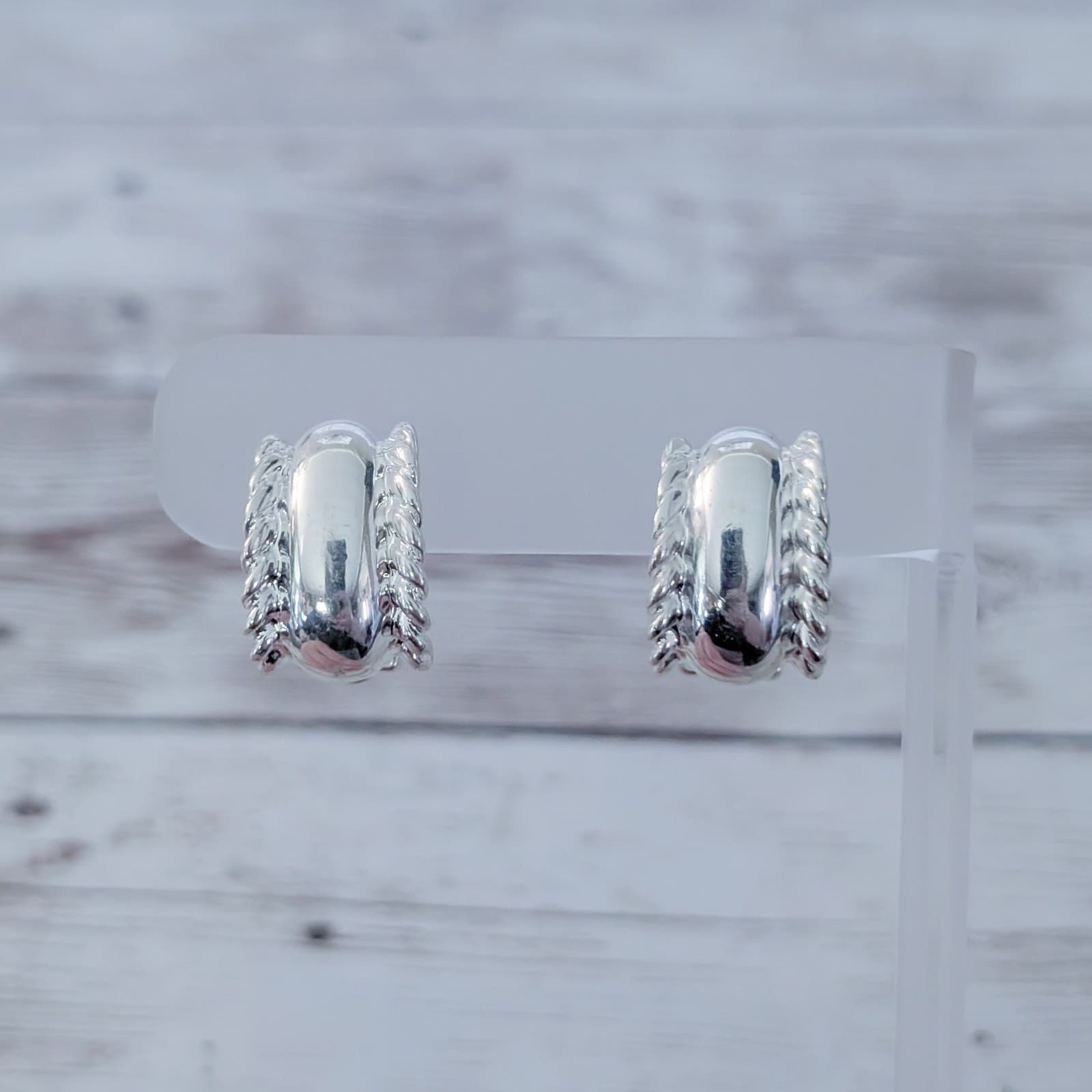 Vintage Clip On Earrings Statement 1" Silver Tone