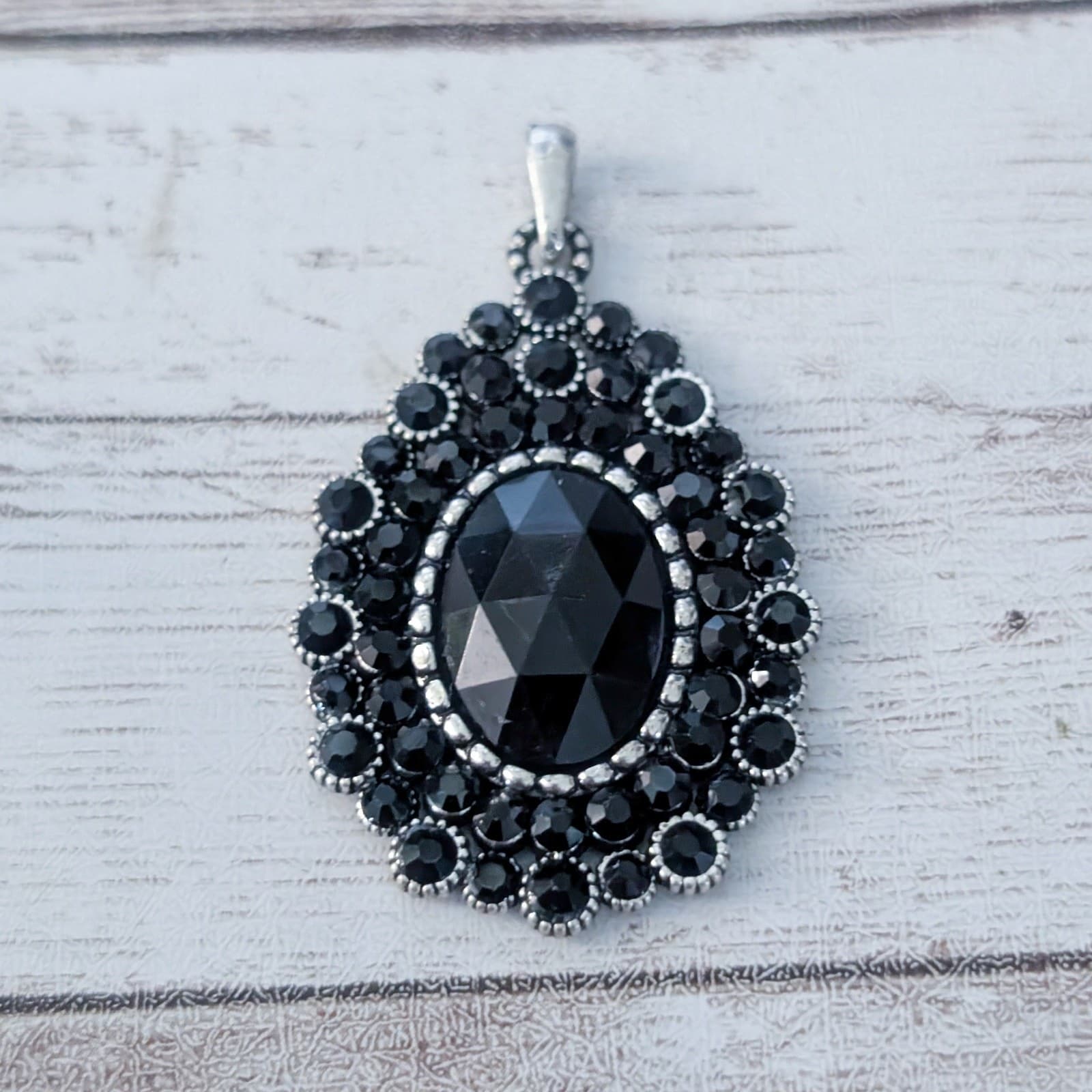 Vintage Pendant Black Gems - Elegant Regal Pendant - No Chain Included