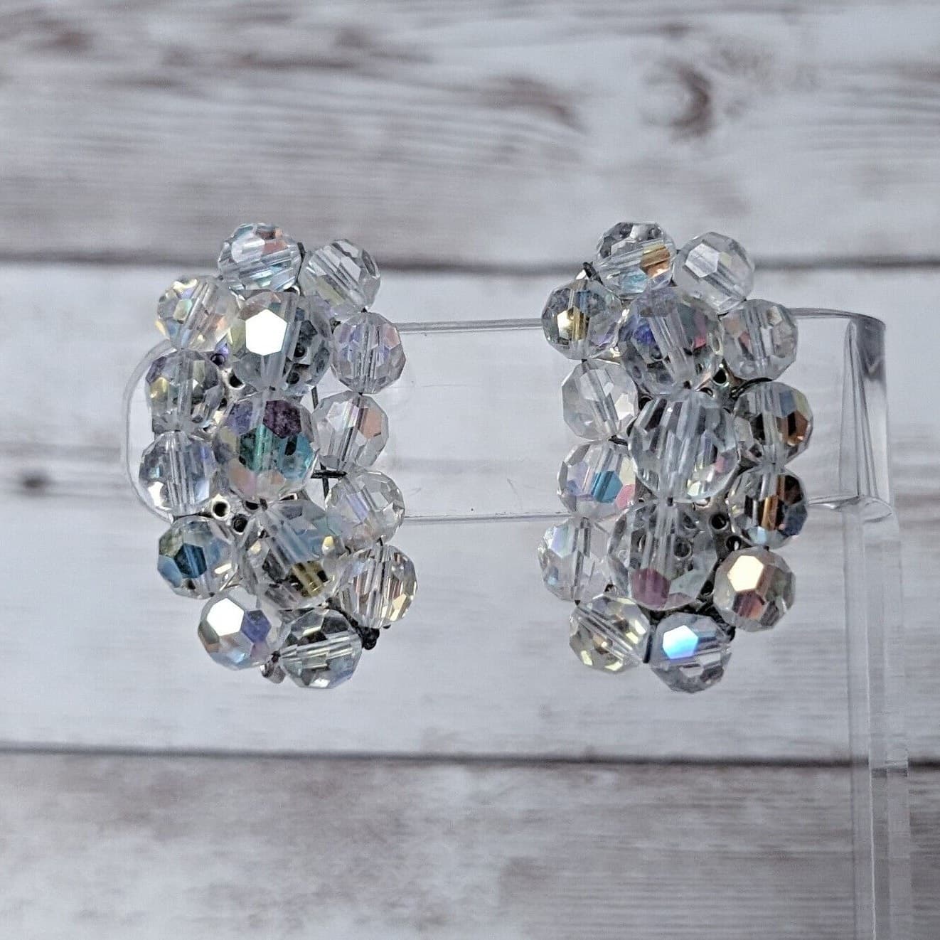 Vintage Clip On Earrings - 1 & 3/8" Long Cluster Iridescent