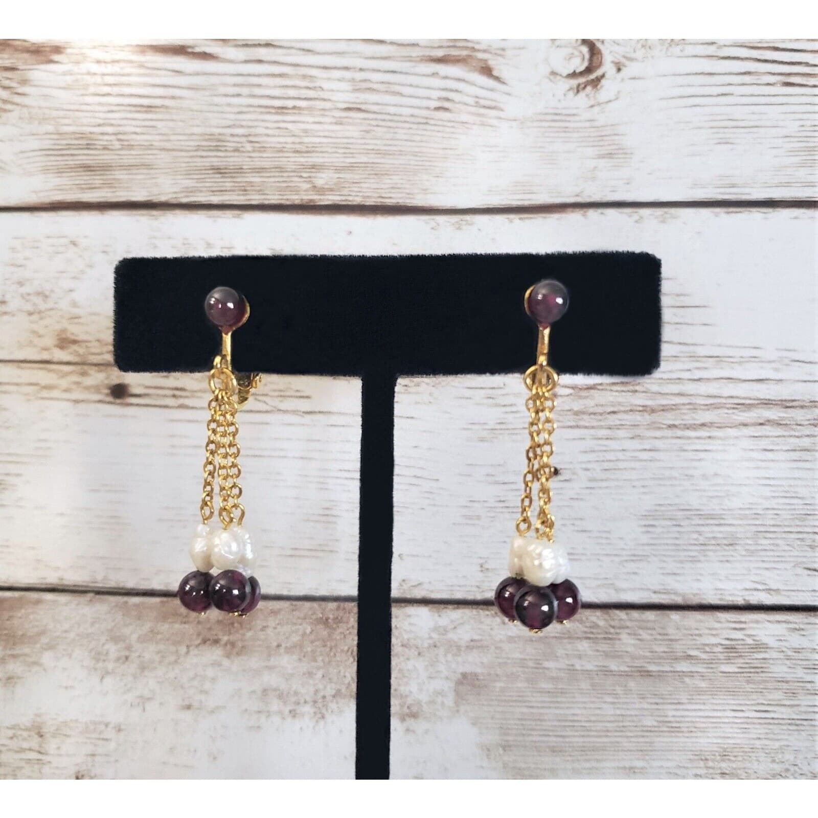 Vintage Avon Clip On Earrings Plum and Faux? Pearl Dangle