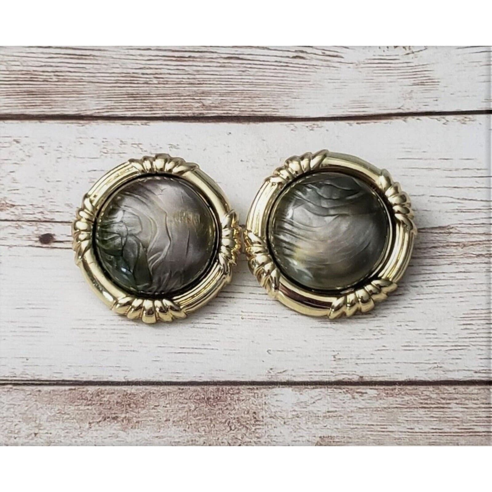 Vintage Clip On Earrings Statement Circle with Metallic Center 1.25"