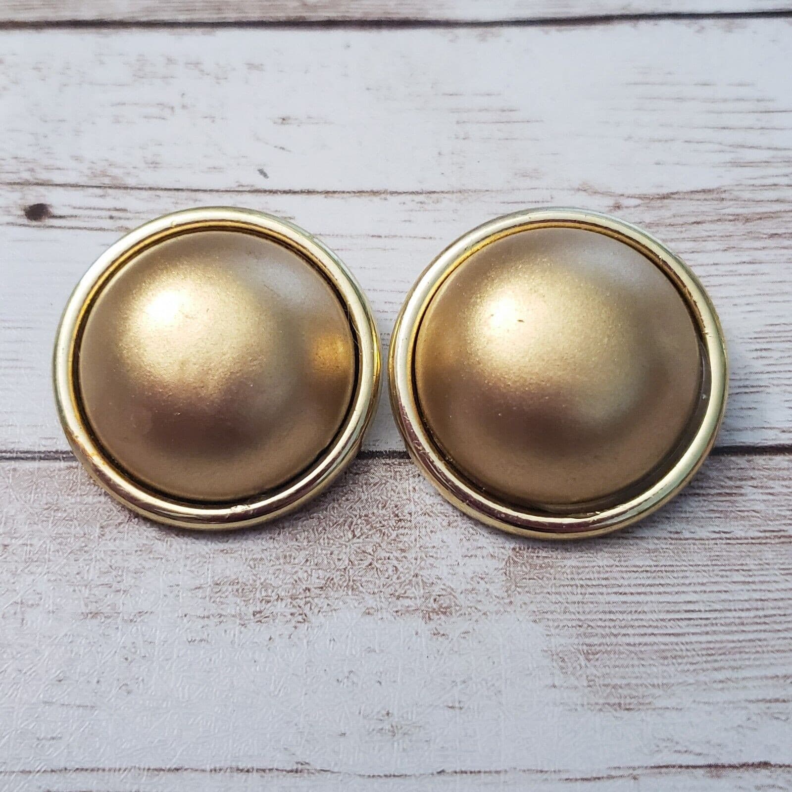 Vintage Clip On Earrings - Domed Matte Gold Tone Center with Gold Tone Halo