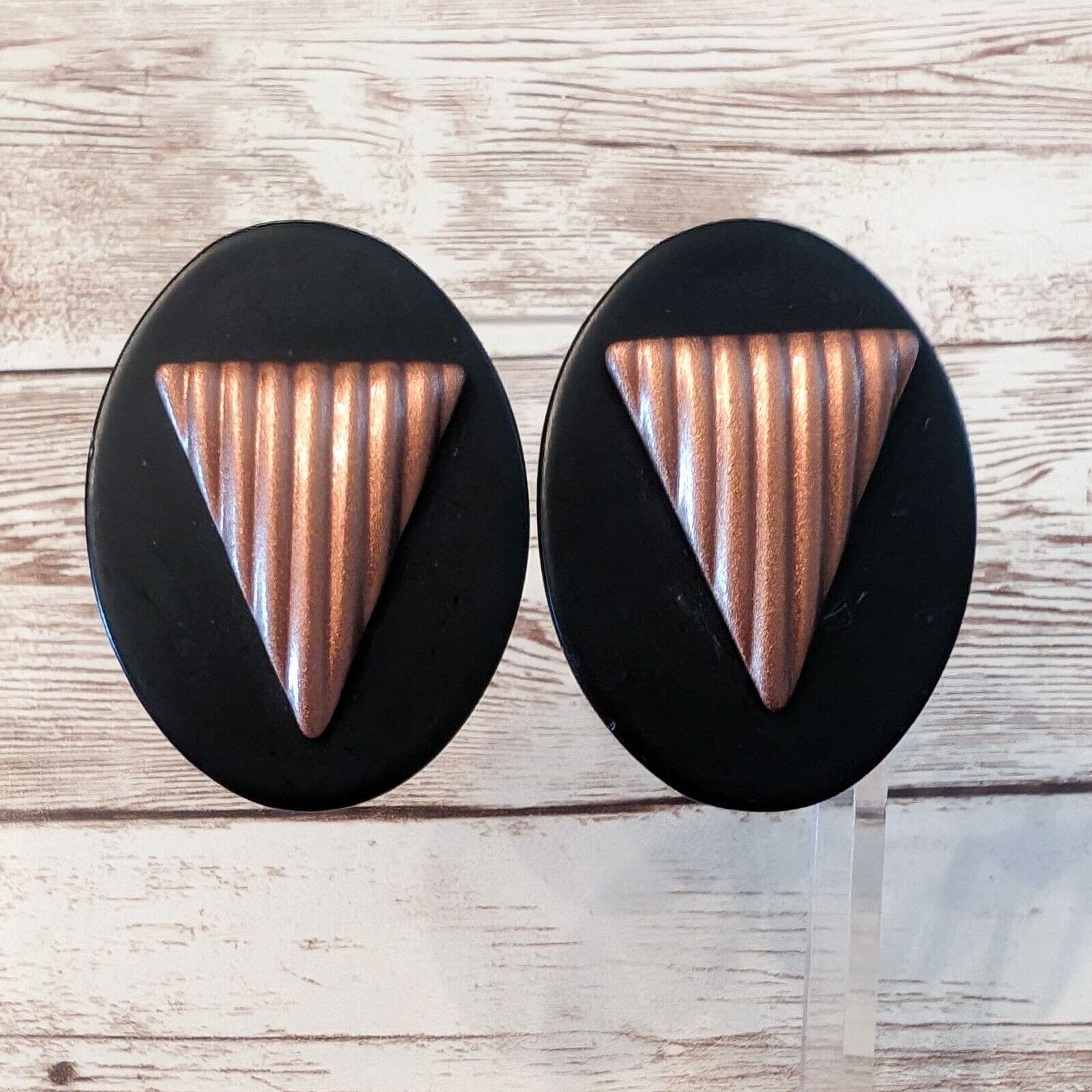Vintage Clip On Earrings - Statement Oval with Copper Tone Design
