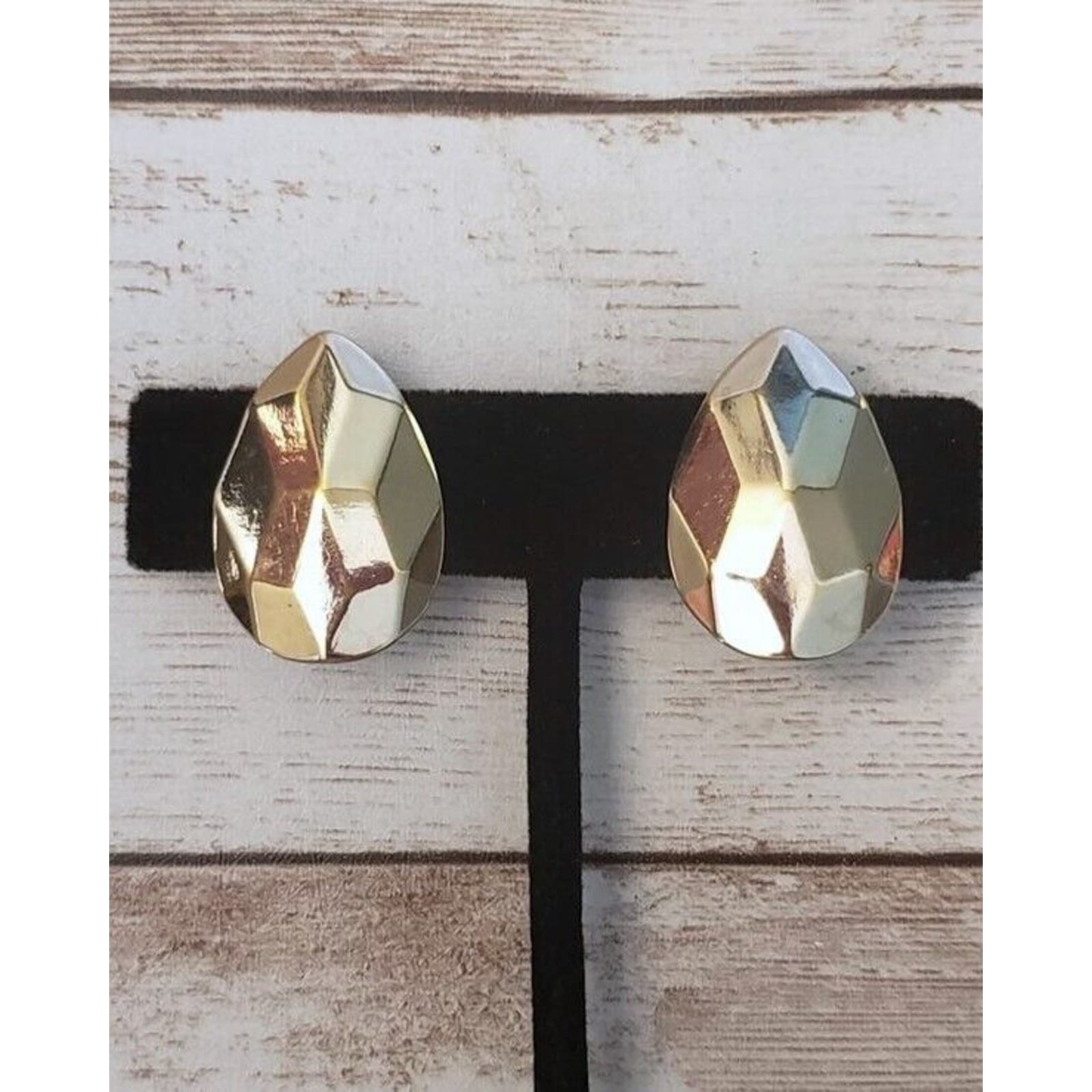 Vintage Avon Clip On Earrings - 1" Teardrop Shape Faceted Gold Tone