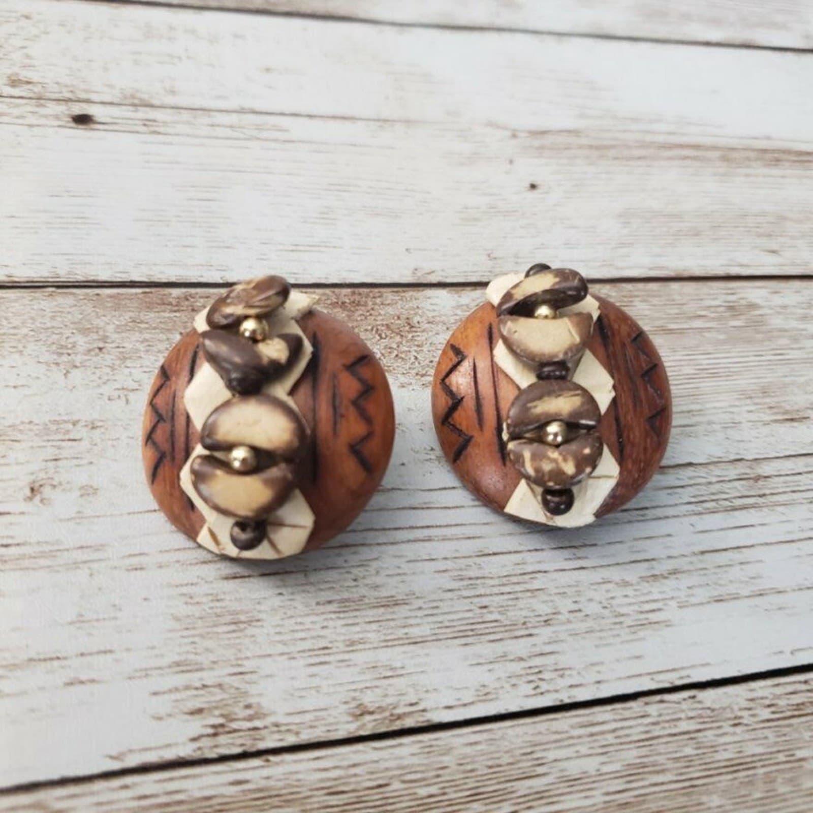 Vintage Clip On Earrings Unusual Circle with Beaded Accent