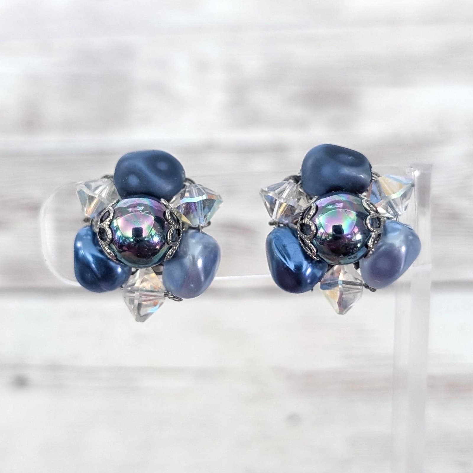 Vintage Clip On Earrings Stunning Shades of Blue/Iridescent