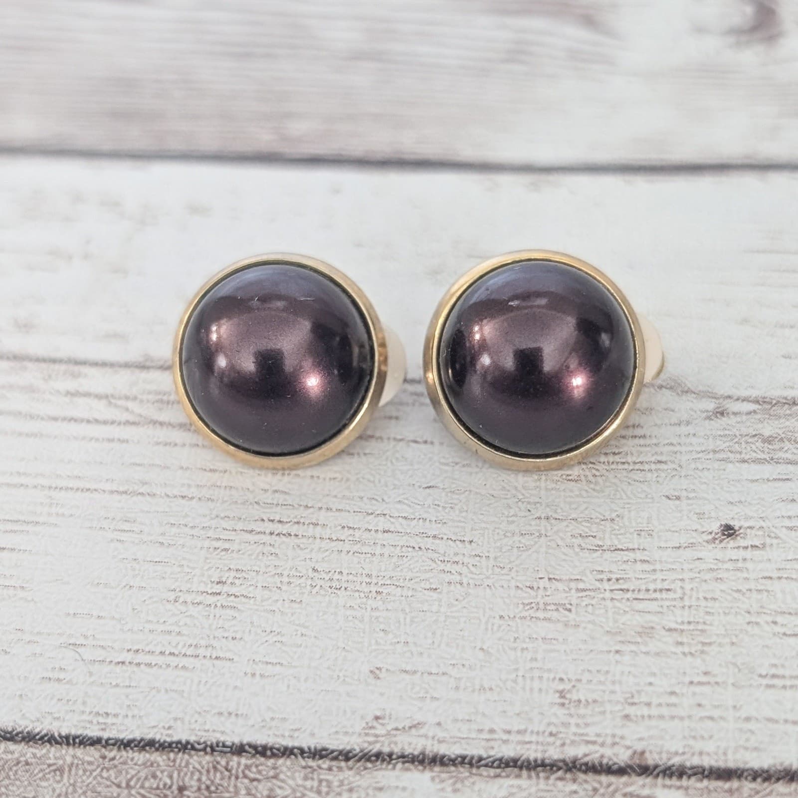 Vintage Clip On Earrings 5/8" Domed Brown with Gold Tone Halo