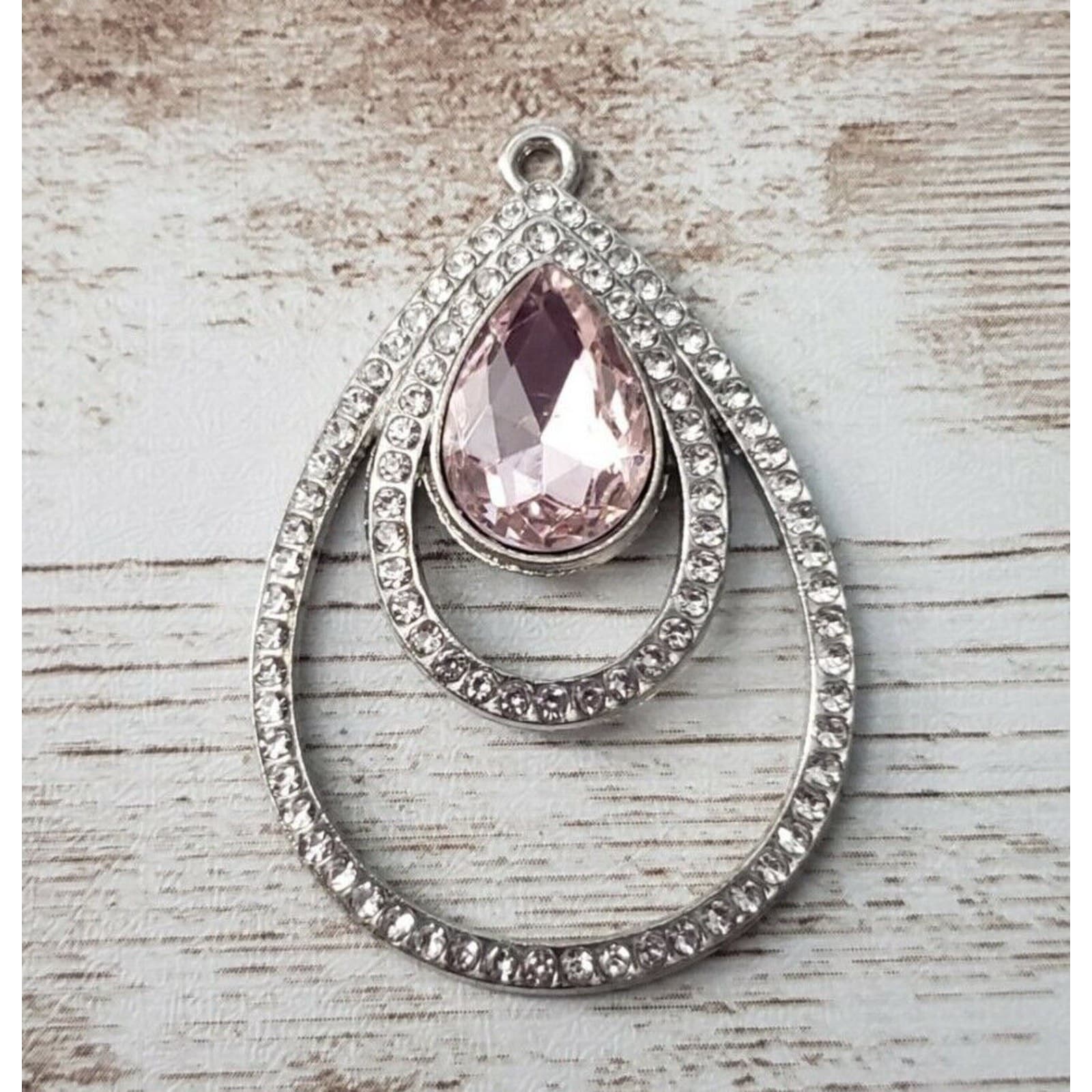 Vintage Pendant - Large Pink & Clear Gems - No Chain Included