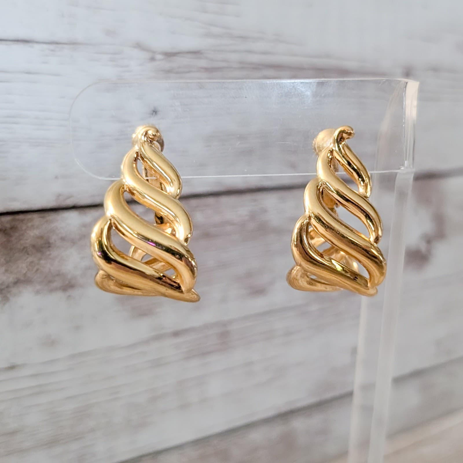 Vintage Napier Clip On Earrings Gold Tone Extra Large Statement