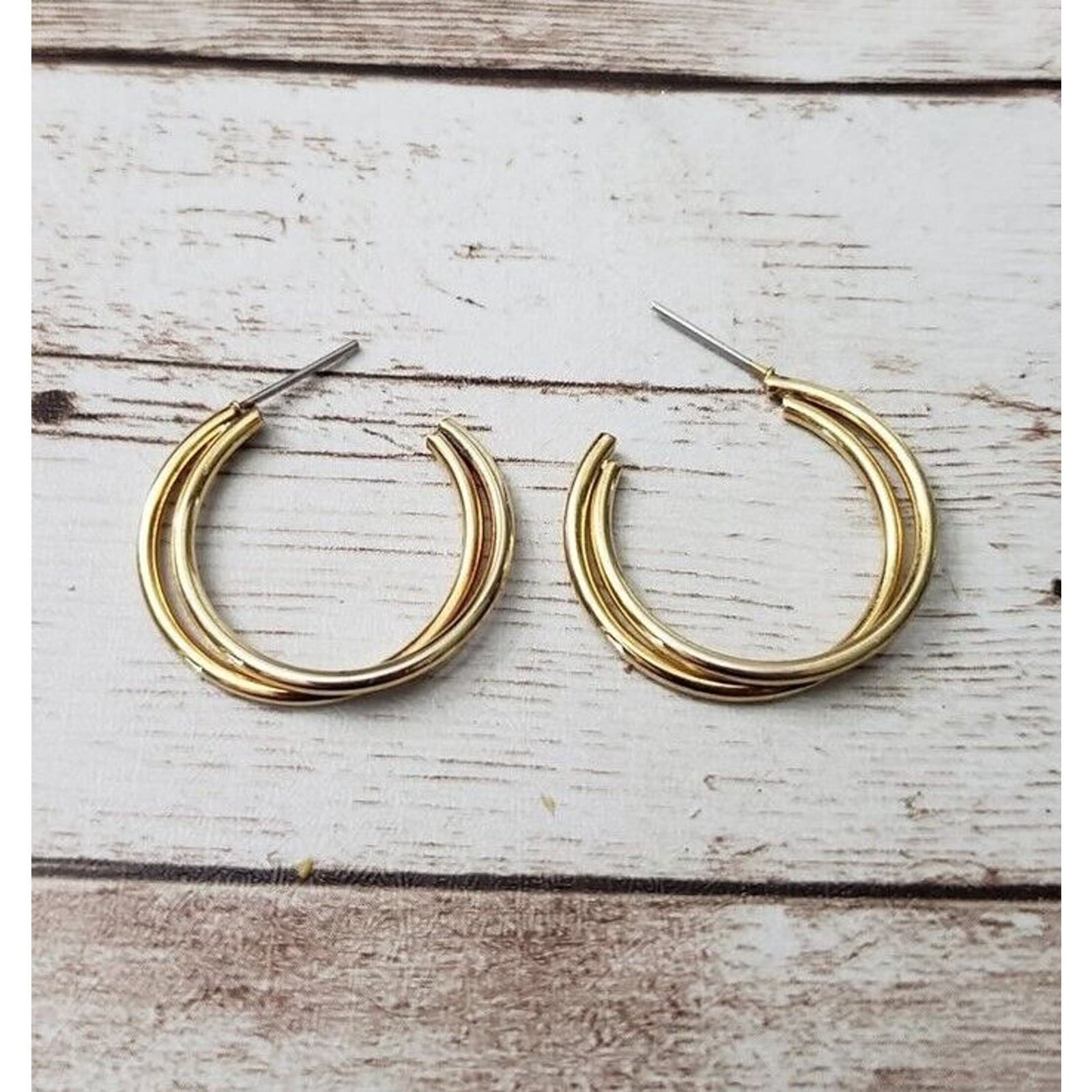 Vintage Earrings For Pierced Ears Gold Tone Double Hoop