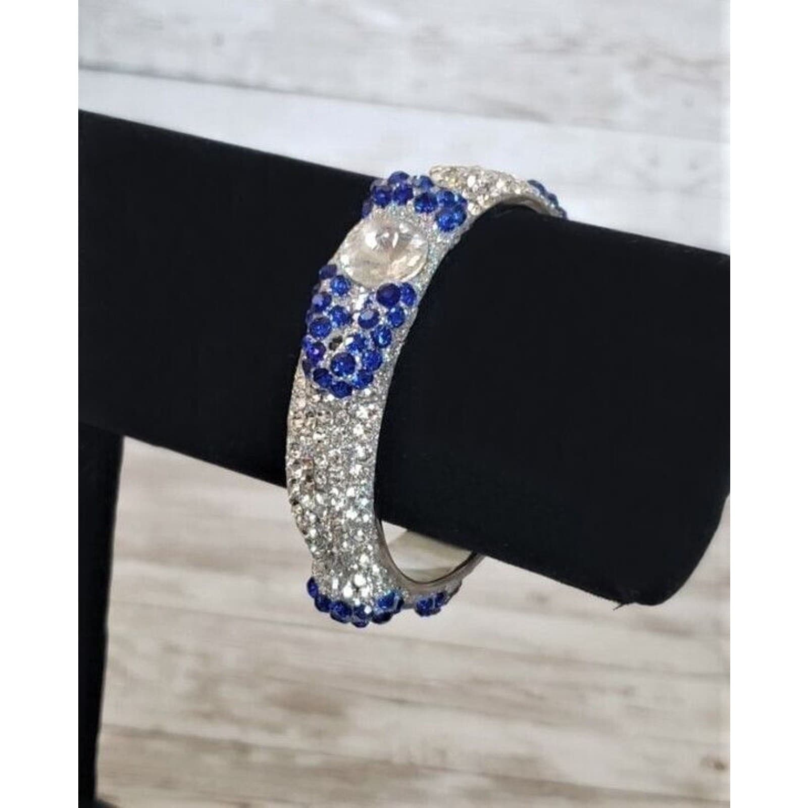 Vintage Bracelet / Bangle - Sparkly Blue & Clear Gems