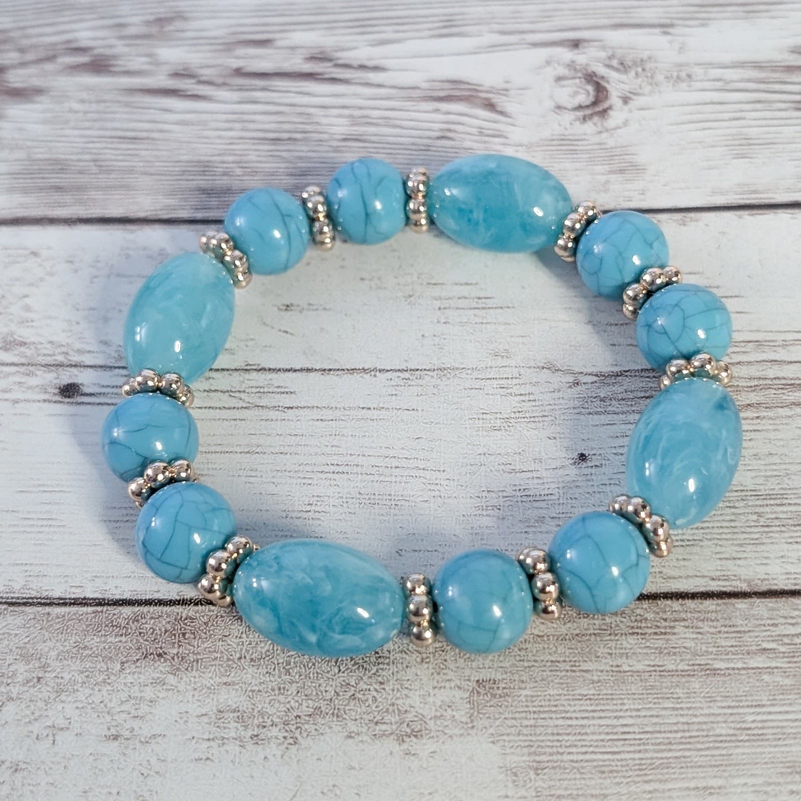 Vintage Stretch Bracelet Chunky Light Blue