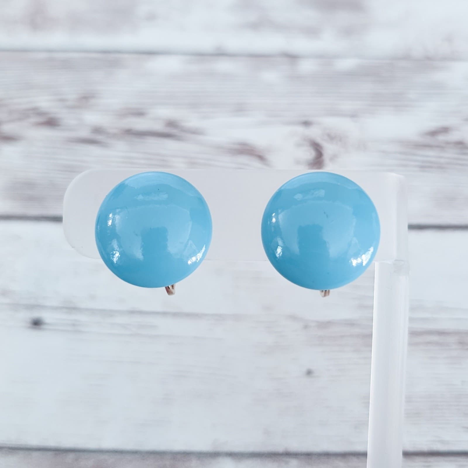 Vintage Clip On Earrings Retro Blue 0.75"