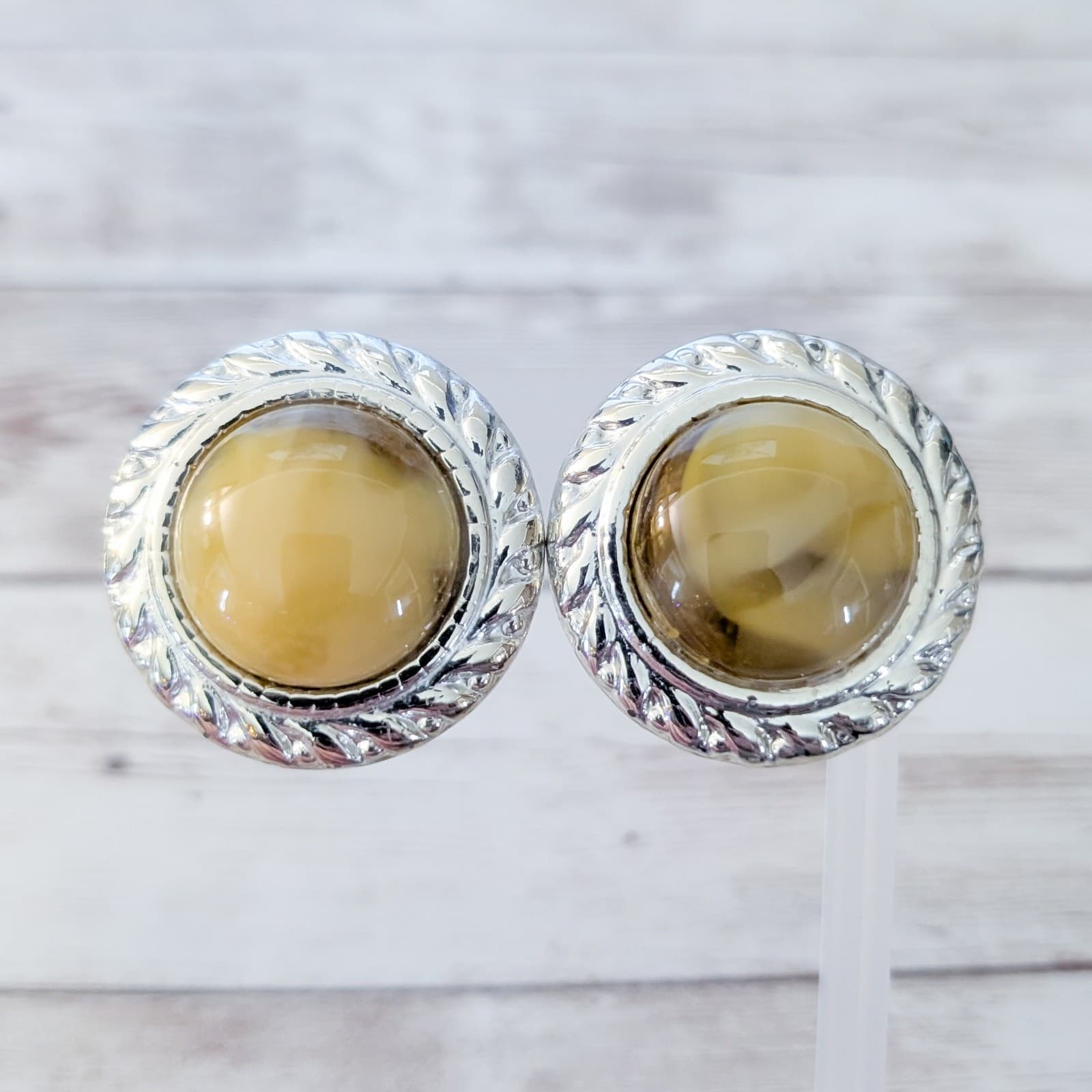 Vintage Clip On Earrings Large Statement Unusual Dusky Yellow