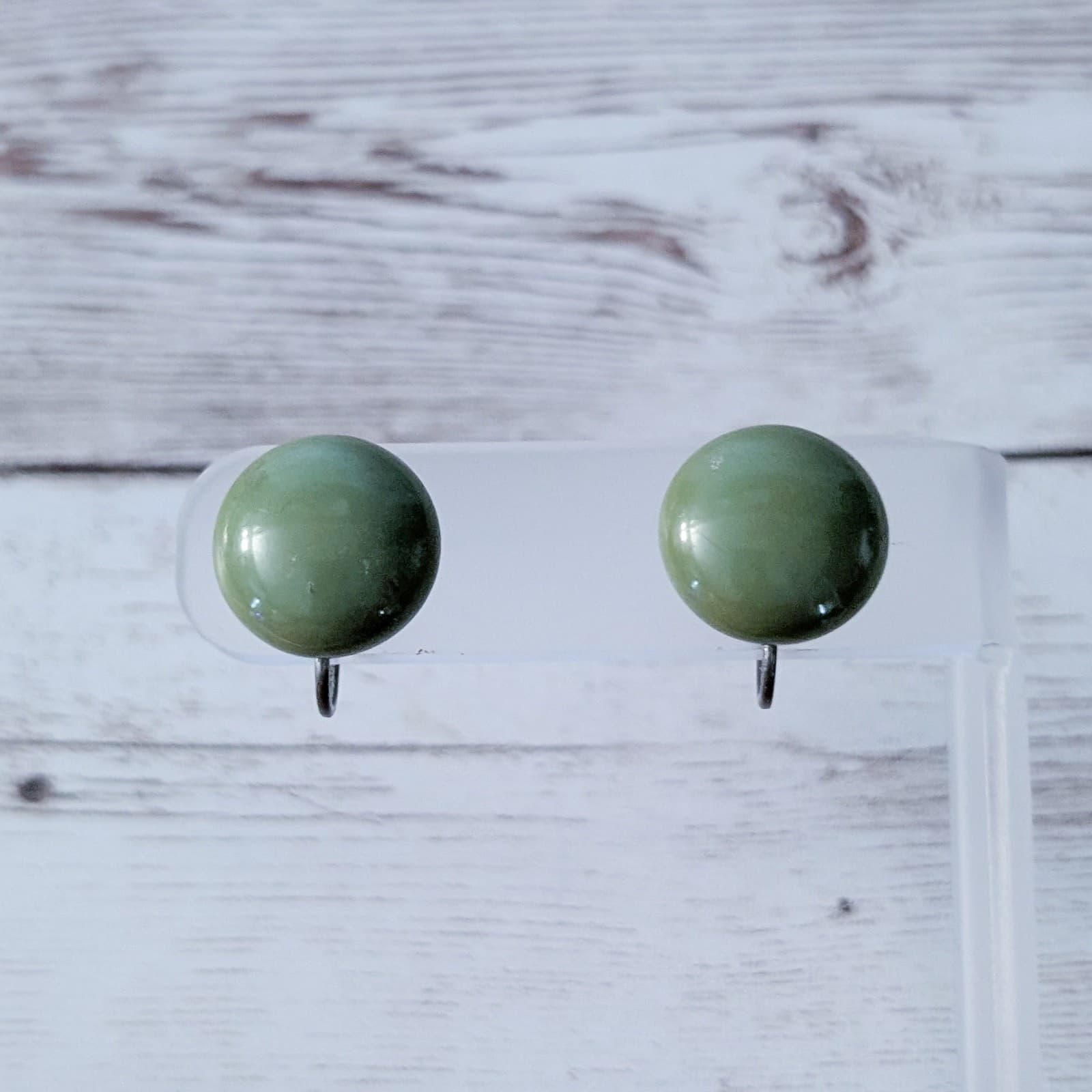 Vintage Screw On Earrings Olive Green 5/8"