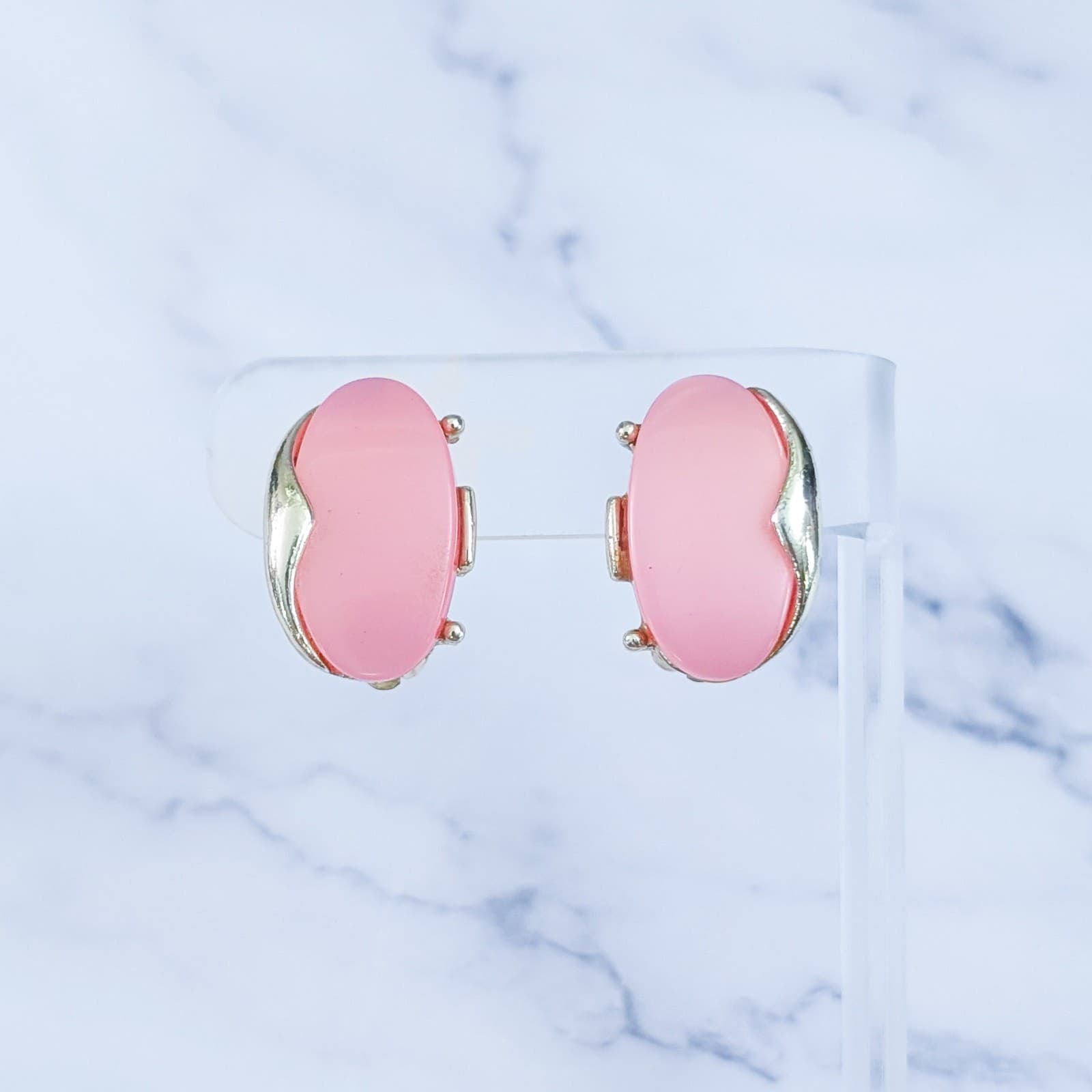 Vintage Clip On Earrings 1" Pink & Gold Tone