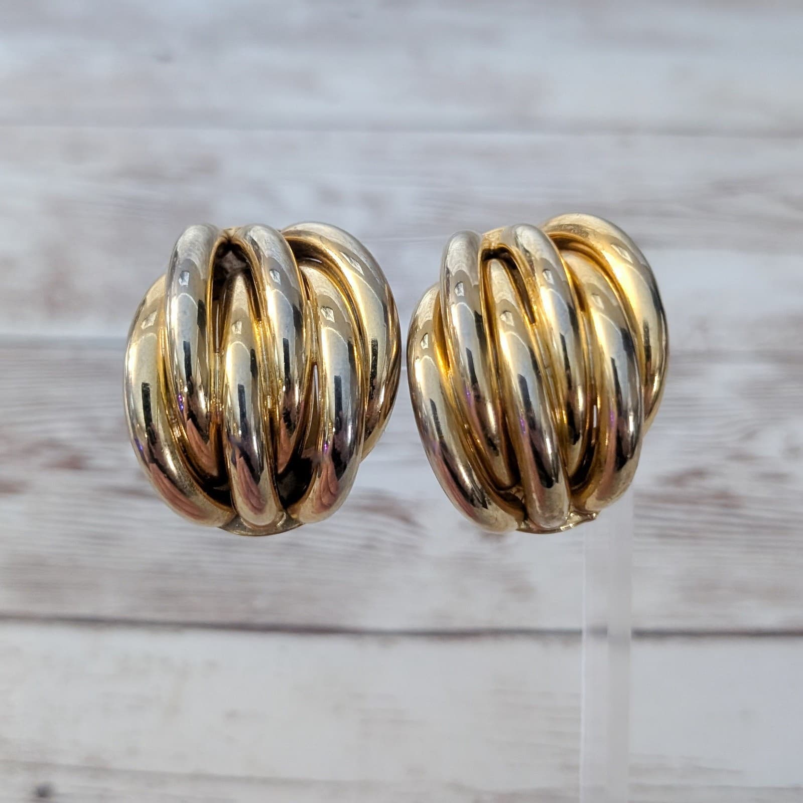 Vintage Clip On Earrings Extra Large Chunky Gold Tone Tube Design Statement
