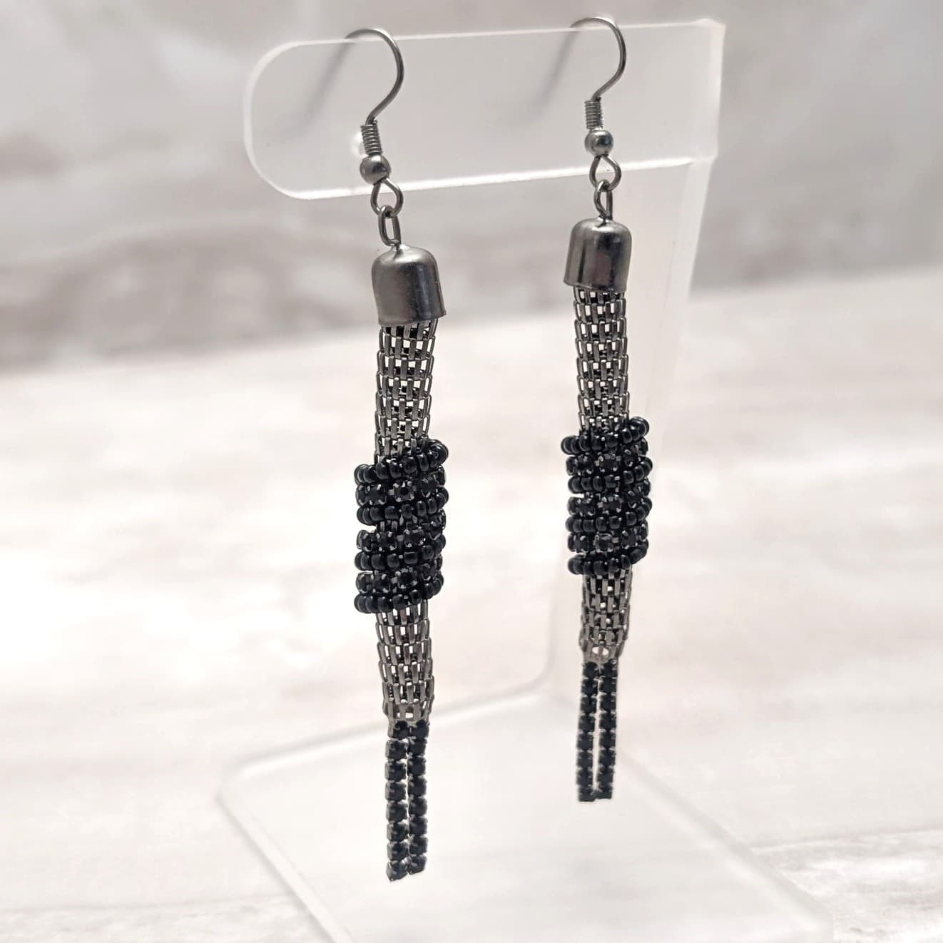 Vintage Hook Dangle Drop Earrings Very Long Dark Metal Tones Unusual Statement