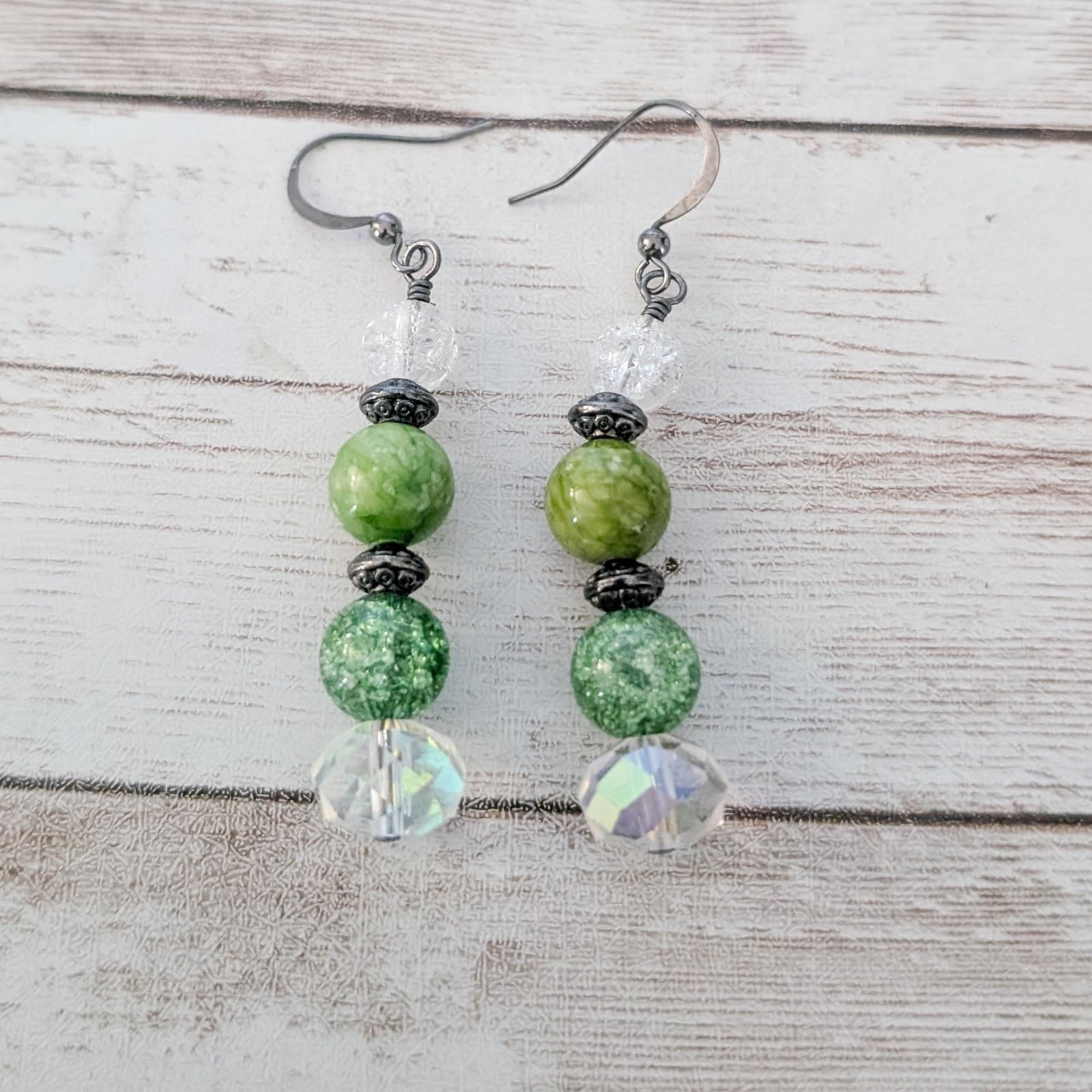 Vintage Hook Earrings Green Dangle Earrings