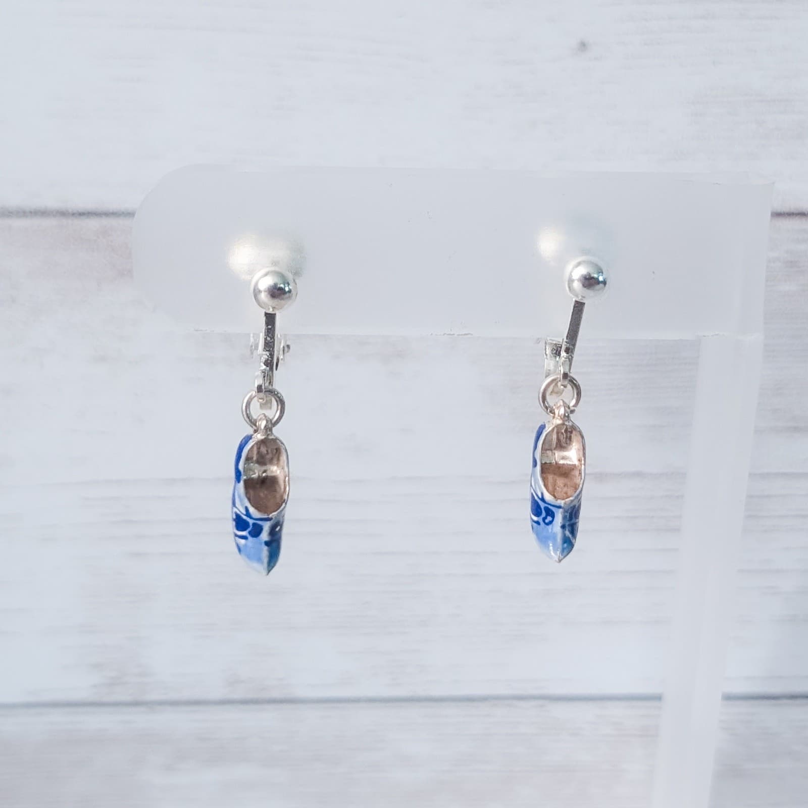 Vintage Clip On Earrings Blue Clog Shoe Dangle