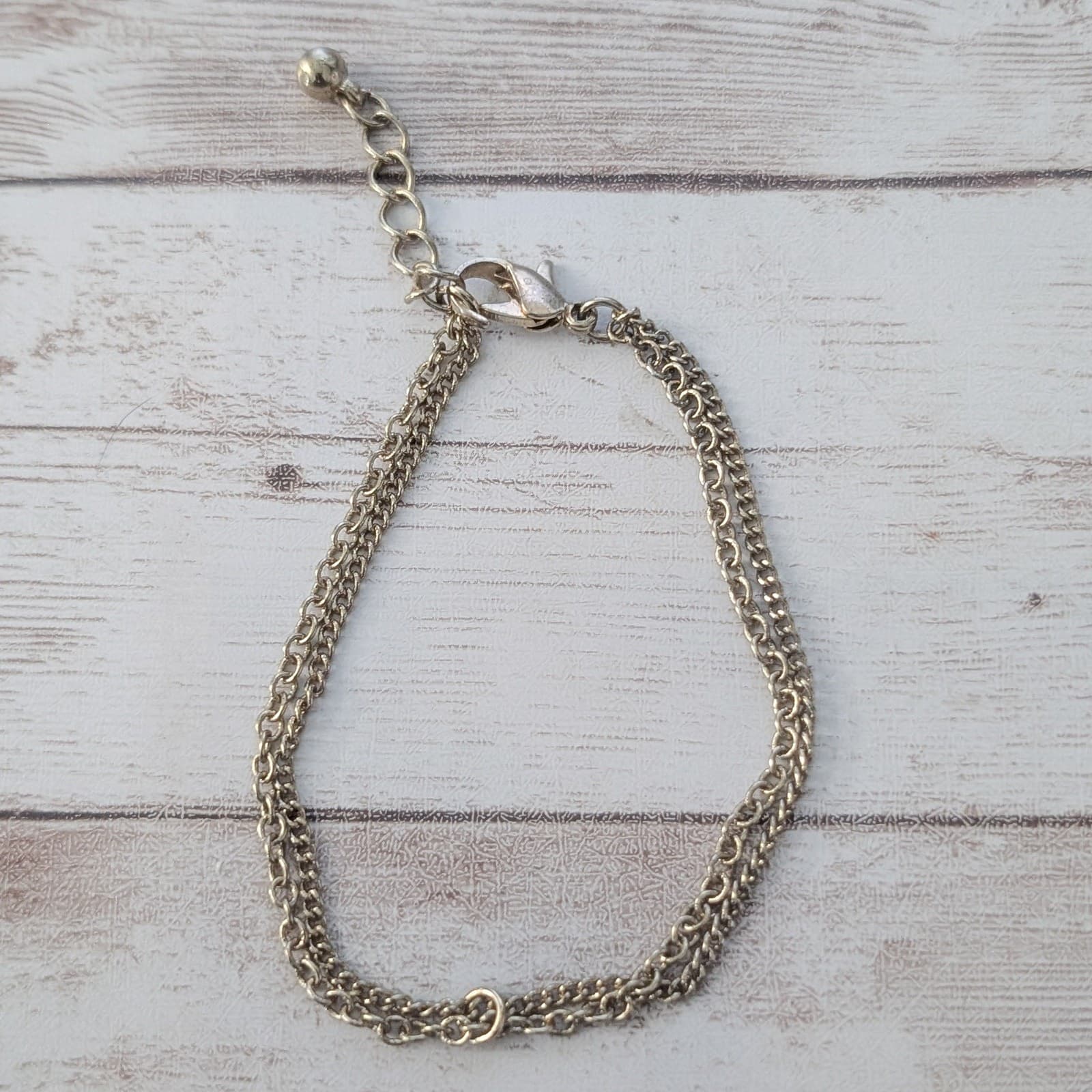 Vintage Bracelet - Two Row Light Gold Tone Chain Bracelet