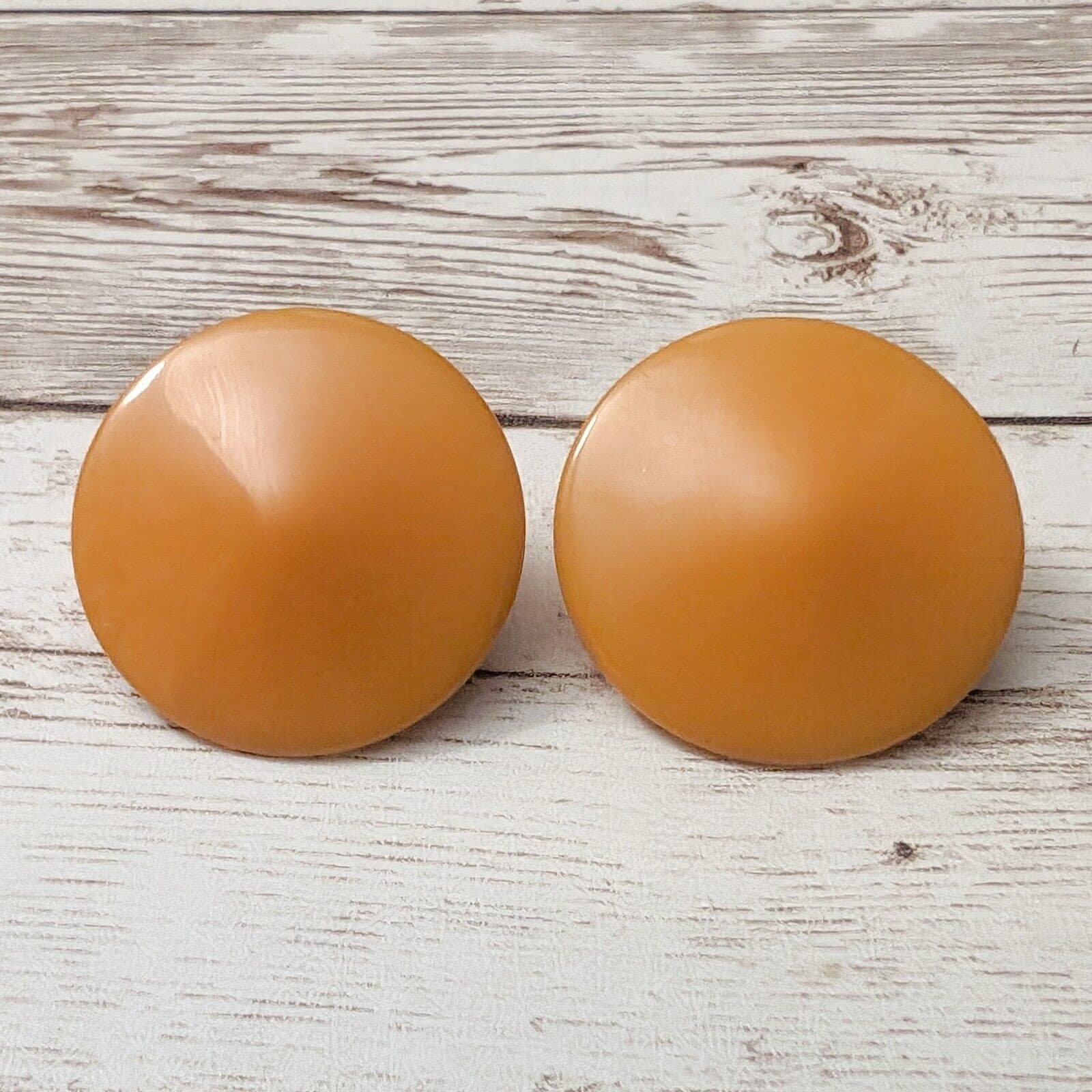 Vintage Clip On Earrings - Slightly Pointed Circle Dusky Orange Large